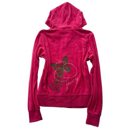 Vintage Juicy Couture Women's Hot Pink Velour Zip Up Hoodie Graphic Logo Size L-Coordom