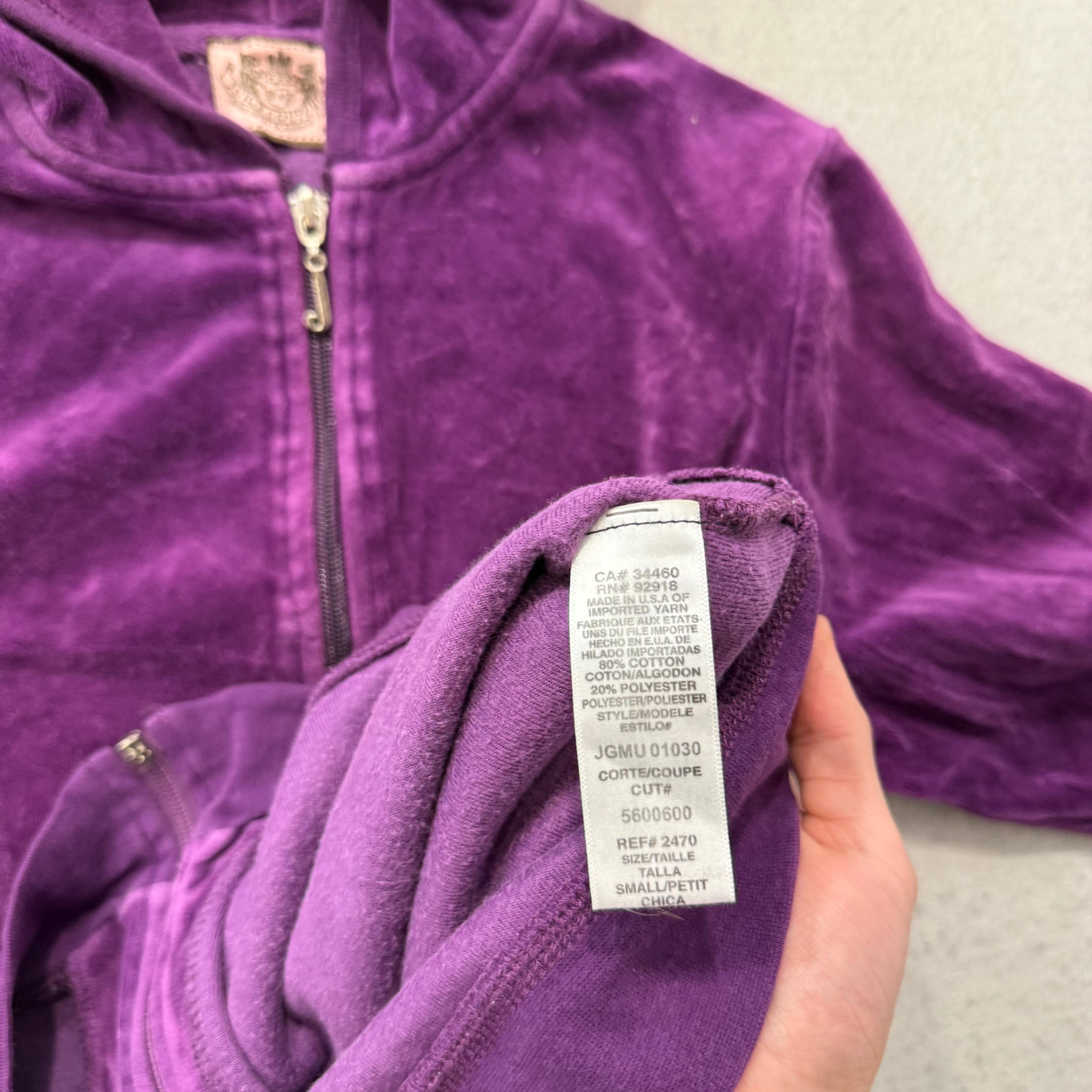 Juicy Couture Plum Velour Tracksuit Set Zip Up Hoodie & Flared Pants Y2K Size S-Coordom