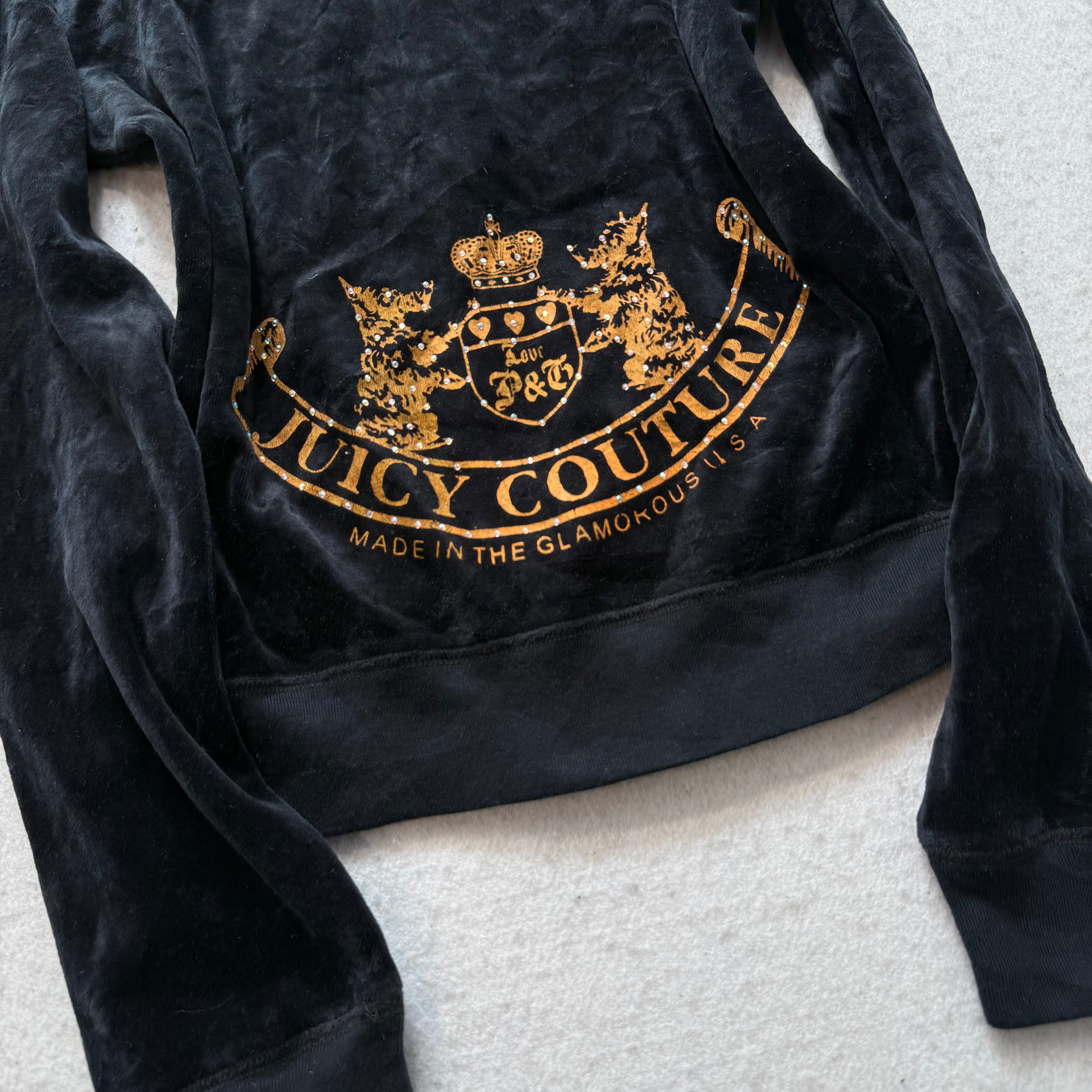 Juicy Couture Women's Black Tracksuit Set Zip Up Hoodie & Flared Pant Y2k Size S-Coordom