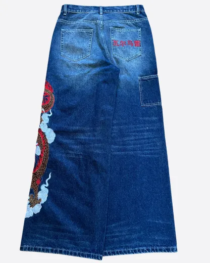 EMBROIDERED DRAGON JEANS-Coordom