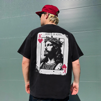 Jesus Is King Printed Men's Washed Tee-Coordom