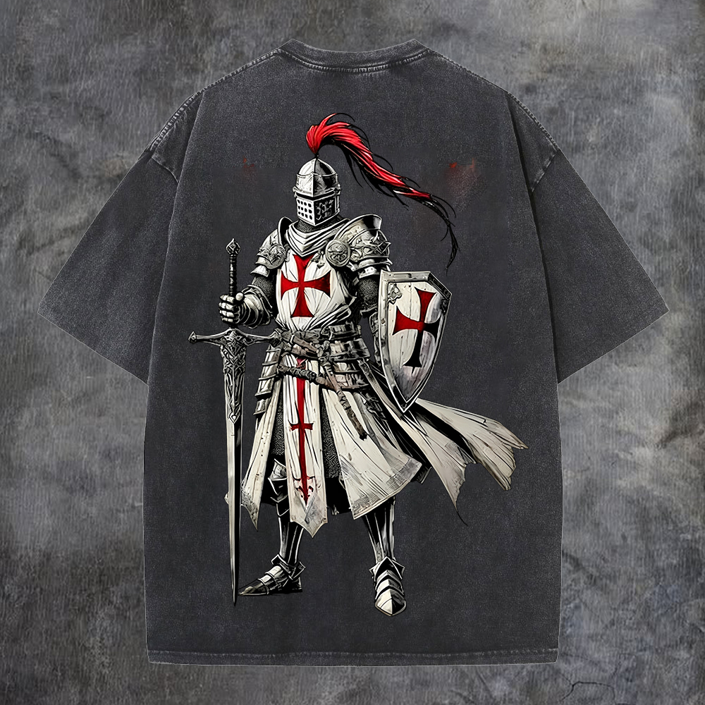Knight Templar Printed Men's Washed Tee-Coordom