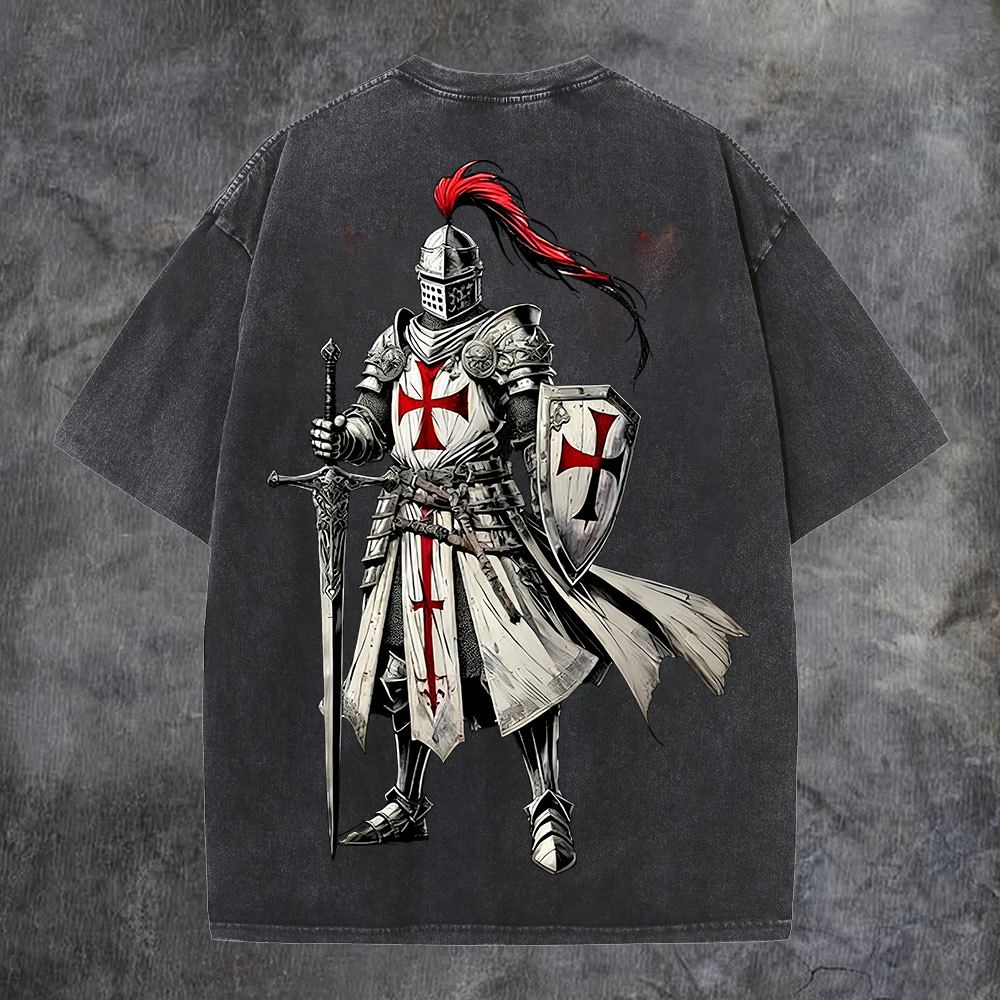 Knight Templar Printed Men's Washed Tee-Coordom