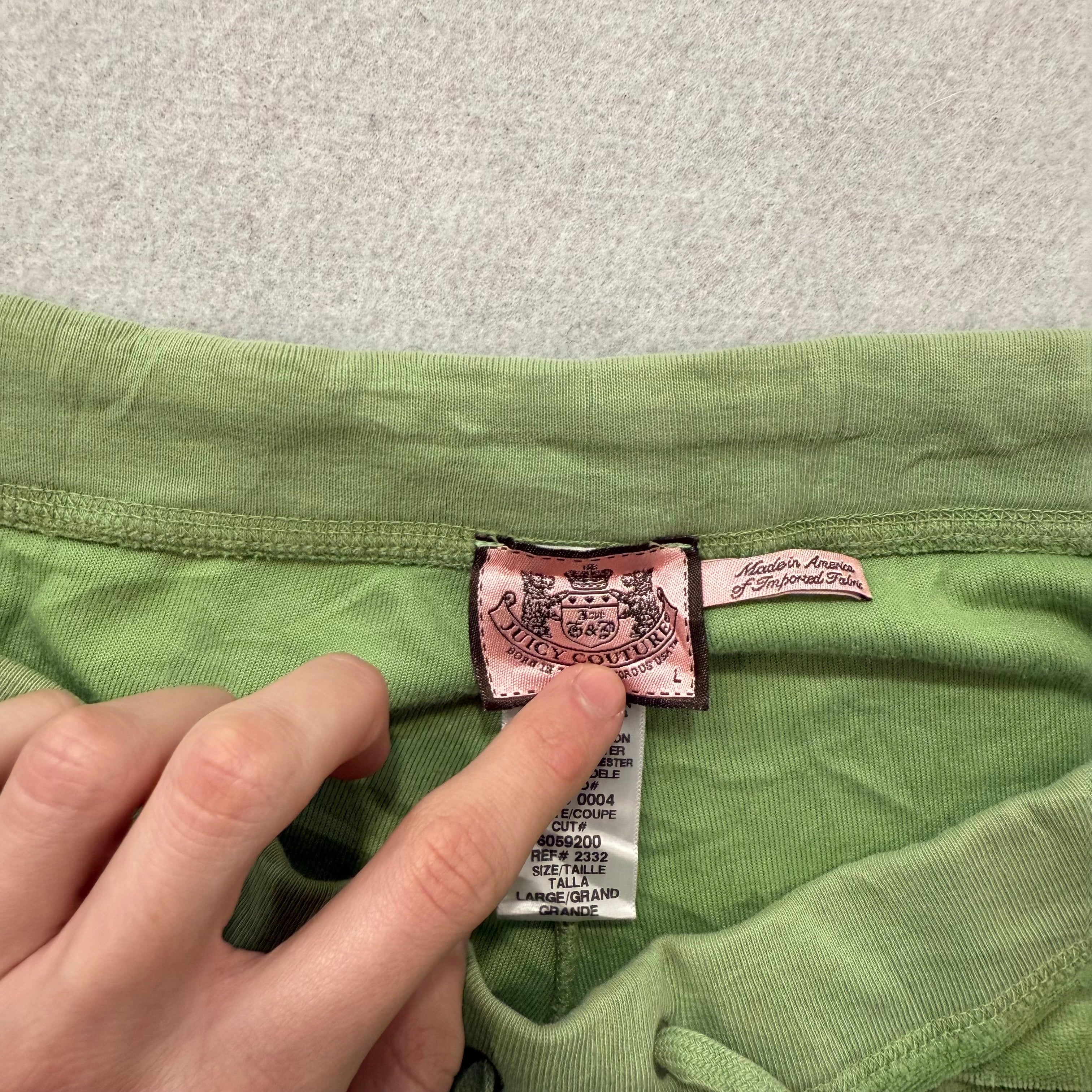 Vintage Juicy Couture Women Apple Green Velour Flared Track Pant Low Rise Size L-Coordom