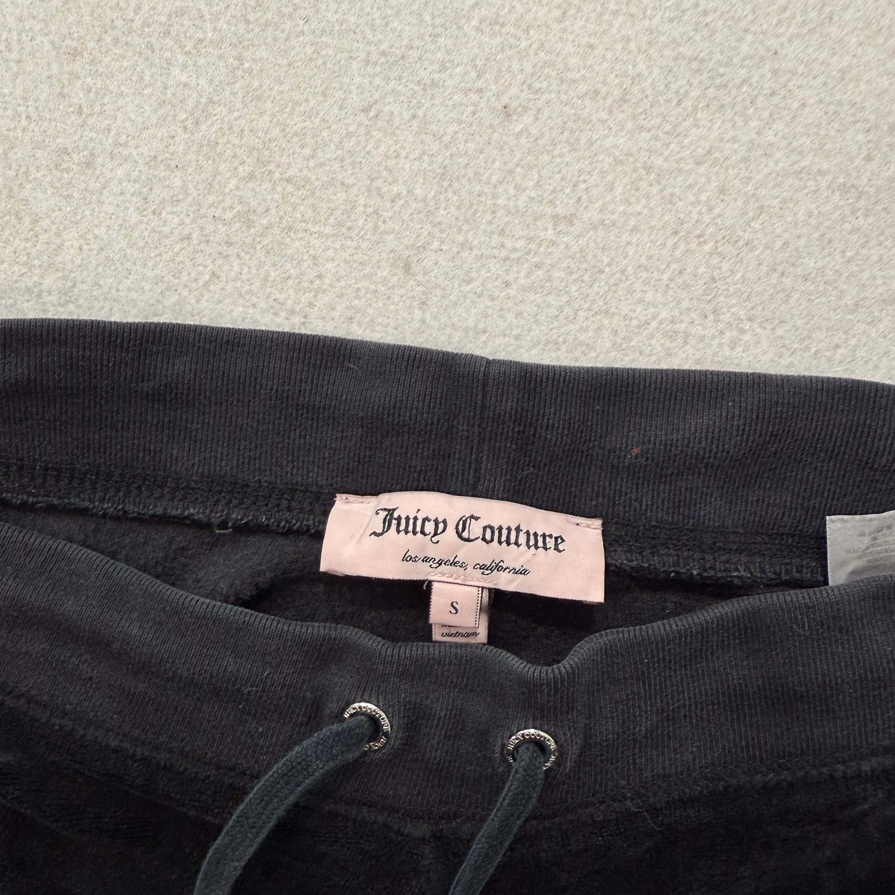 Juicy Couture Women's Black Velour Flared Leg Track Pant Rhinestone Logo Size S-Coordom