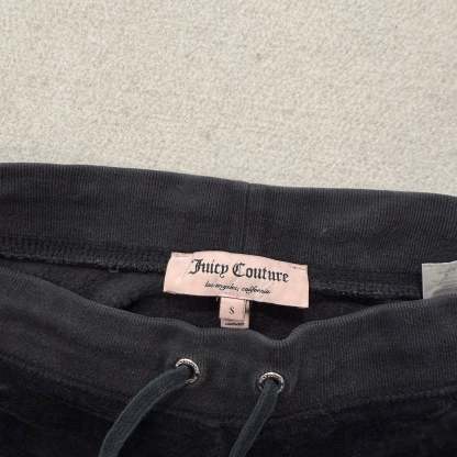 Juicy Couture Women's Black Velour Flared Leg Track Pant Rhinestone Logo Size S-Coordom