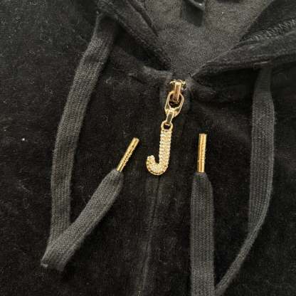 Juicy Couture Black Velour Tracksuit Set Zip Up Hoodie & Flared Pant Y2K Size S-Coordom