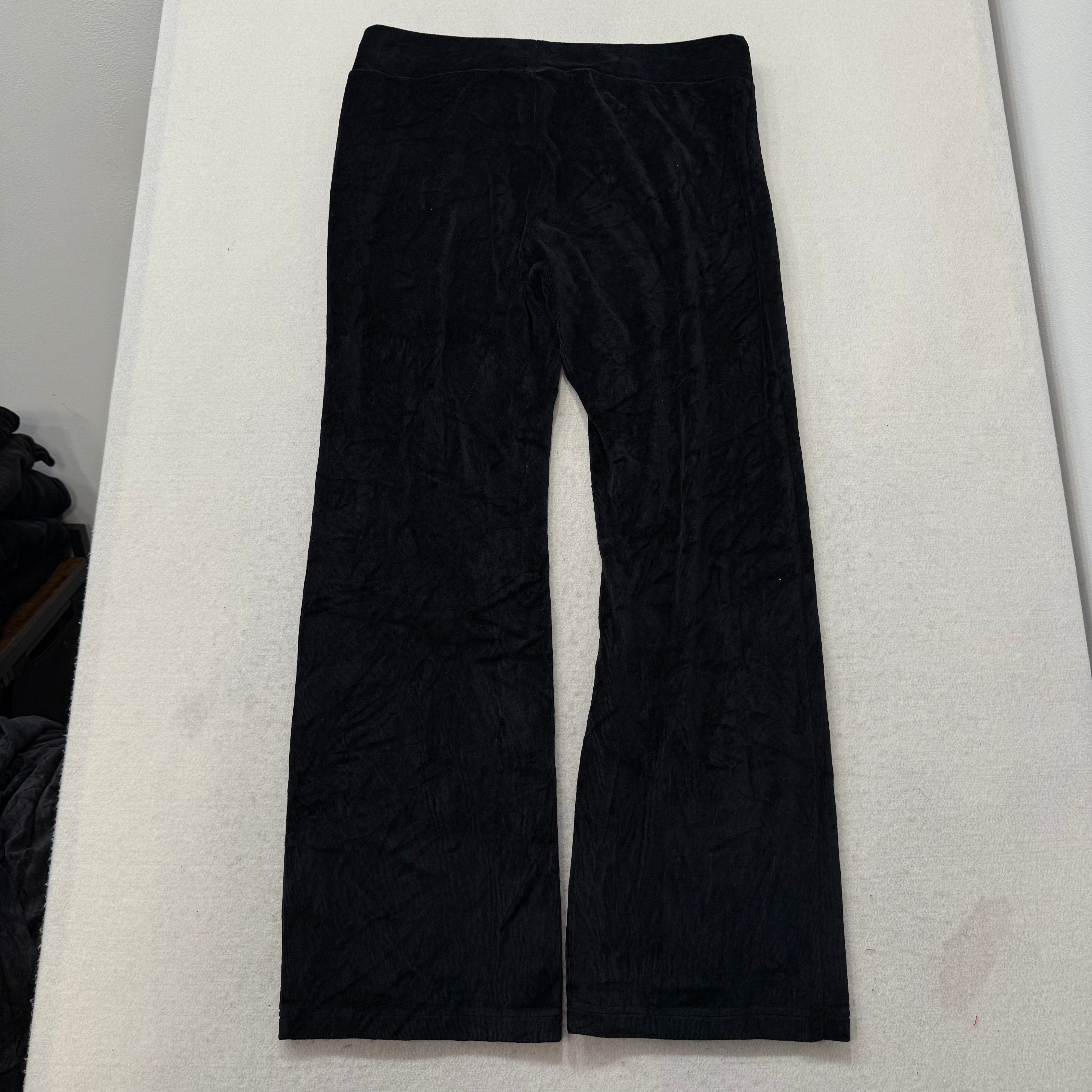 Juicy Couture Jet Black Velour Tracksuit Set Zip Up Hoodie & Flared Pant Size L-Coordom