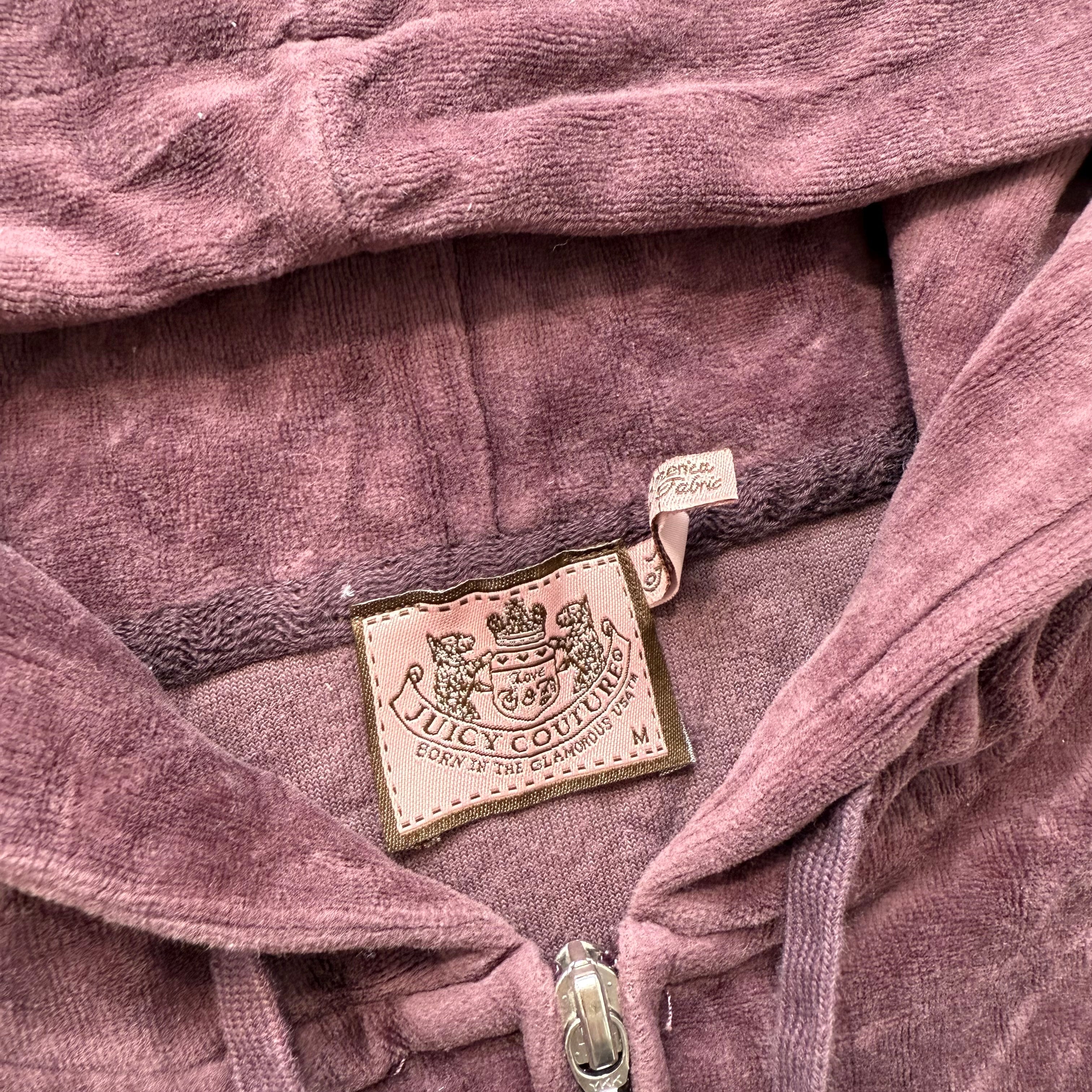 Juicy Couture Women's Brown Velour Zip-Up Hoodie Pockets Graphic Logo Size M-Coordom