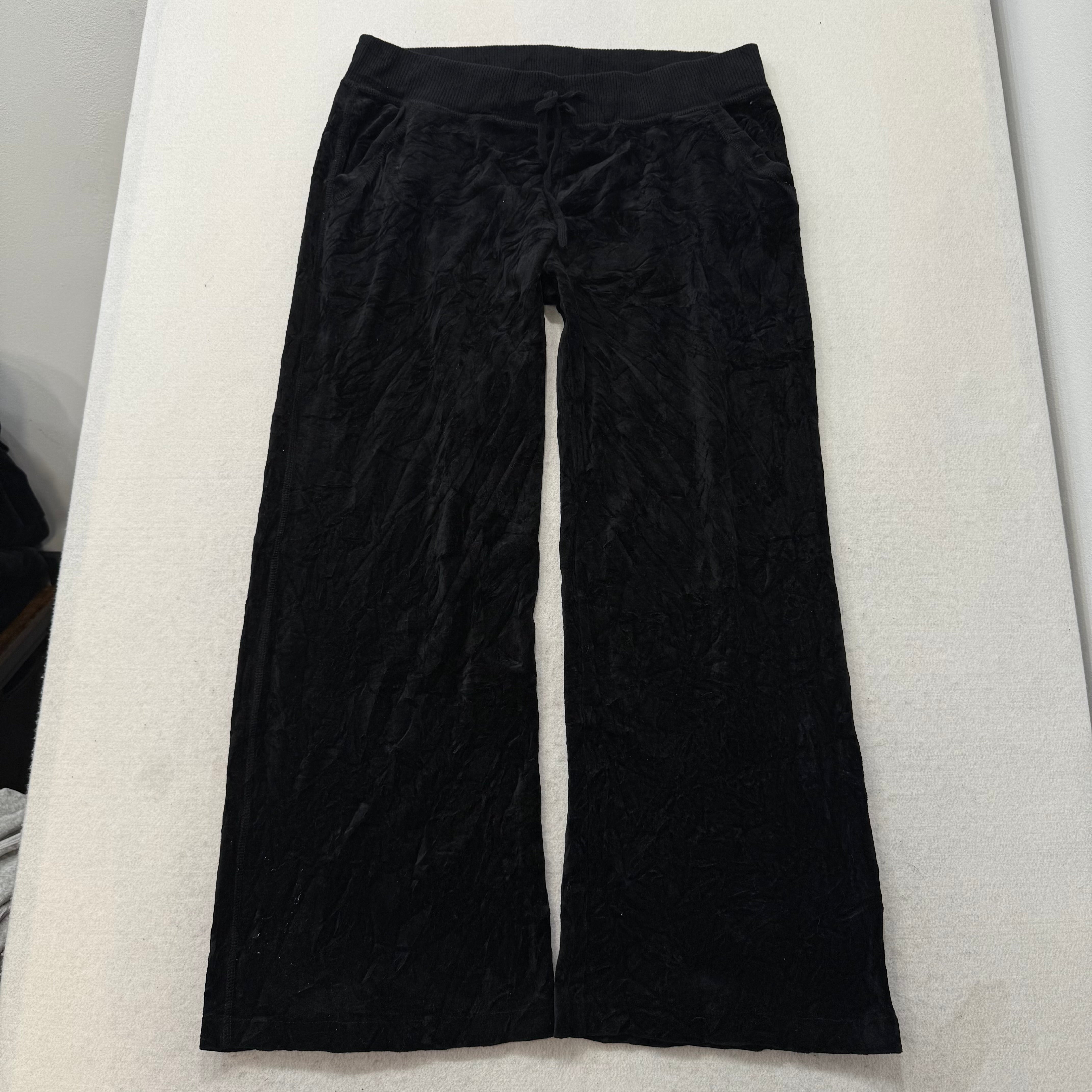 Juicy Couture Black Velour Tracksuit Set Zip Up Hoodie & Straight Pants Size L-Coordom