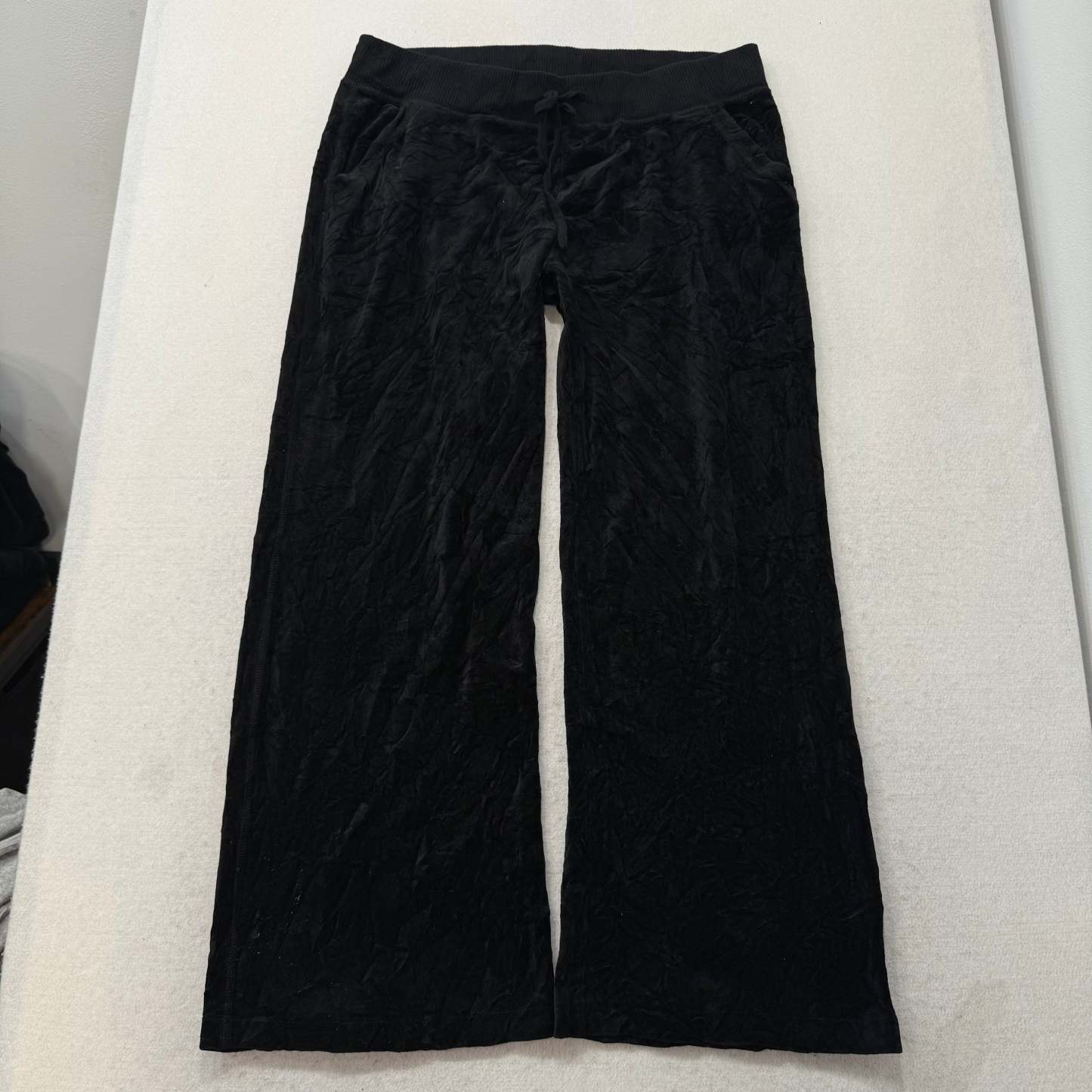 Juicy Couture Black Velour Tracksuit Set Zip Up Hoodie & Straight Pants Size L-Coordom