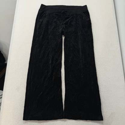 Juicy Couture Black Velour Tracksuit Set Zip Up Hoodie & Straight Pants Size L-Coordom