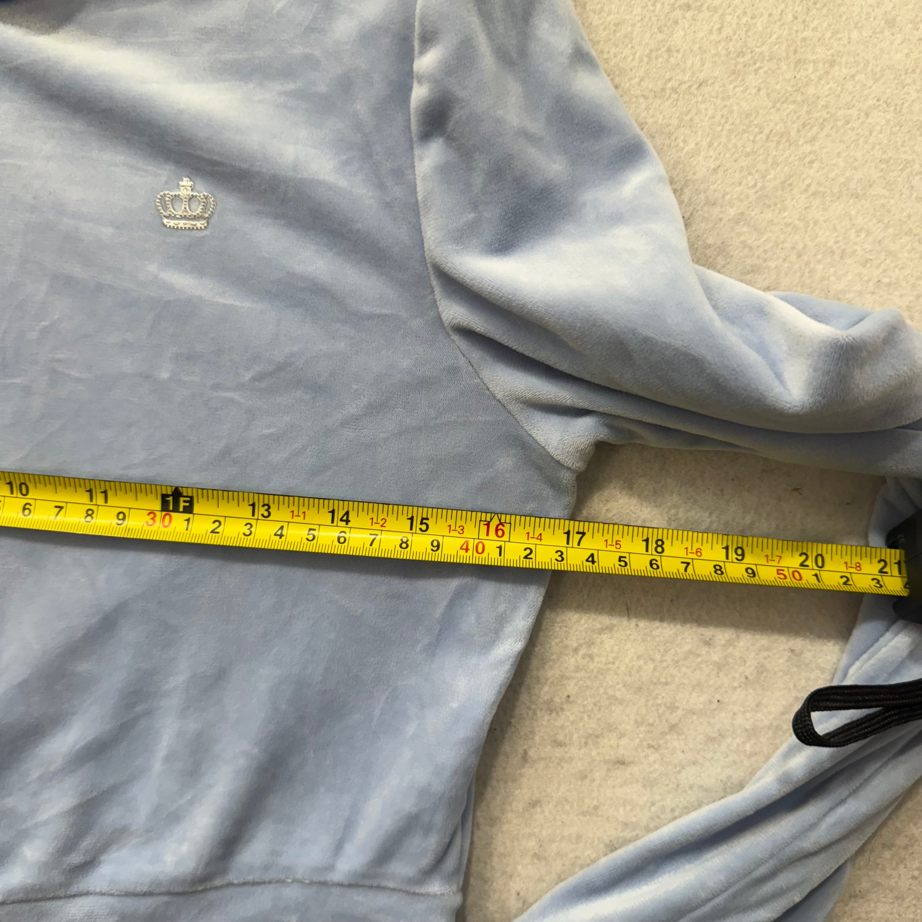 Juicy Couture Women Powder Blue Velour Zip Up Cropped Hoodie Graphic Logo Size S-Coordom