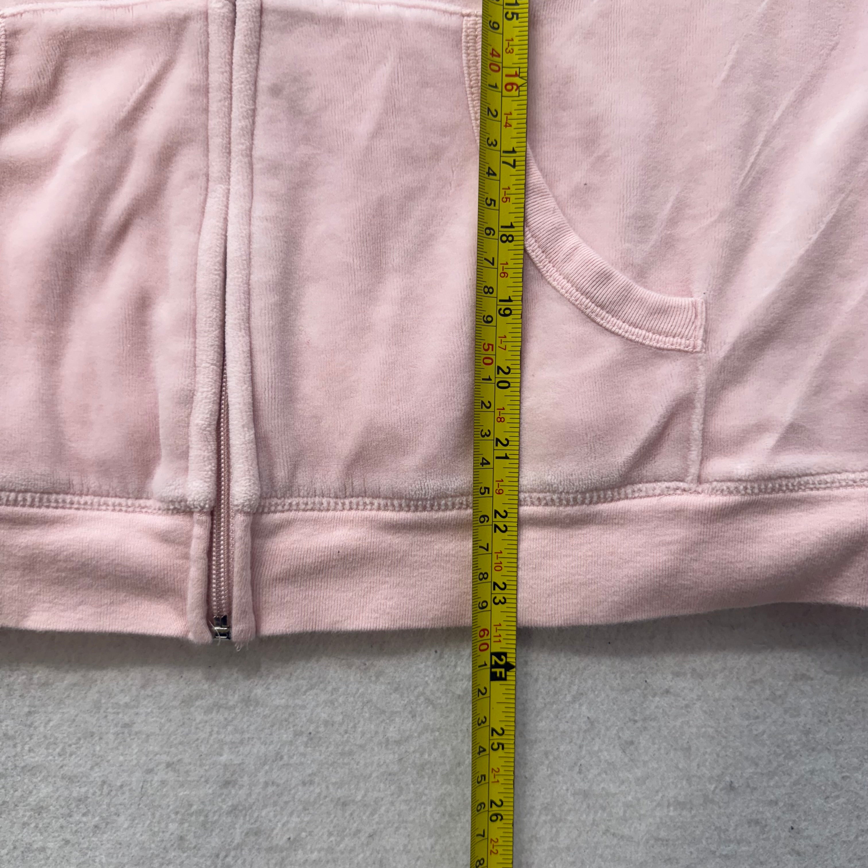 Vintage Juicy Couture Women's Baby Pink Velour Full Zip Hoodie Pockets Size L-Coordom
