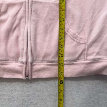 Vintage Juicy Couture Women's Baby Pink Velour Full Zip Hoodie Pockets Size L-Coordom