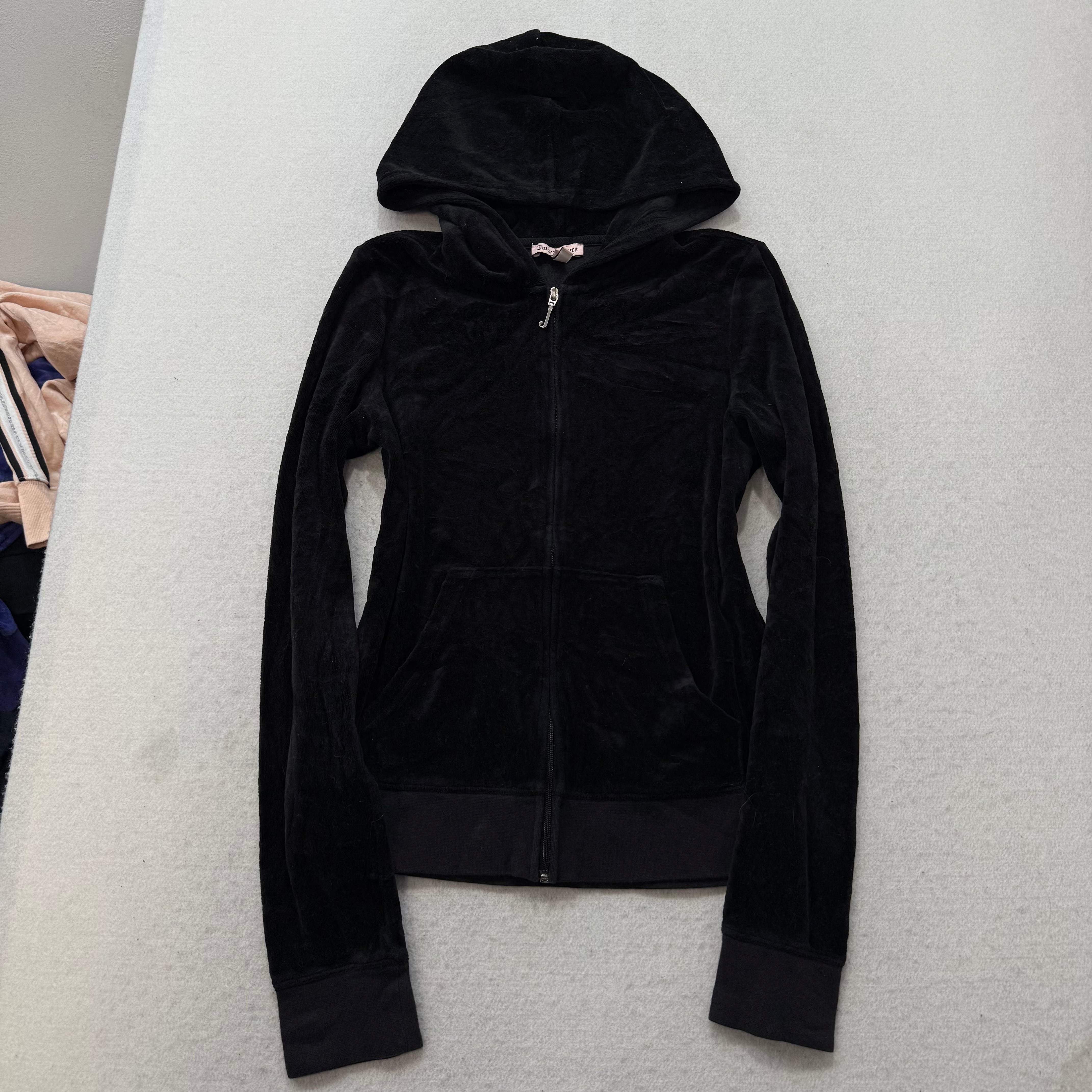 Juicy Couture Women's Black Velour Full Zip Hoodie Rhinestones Logo Y2K Size M-Coordom