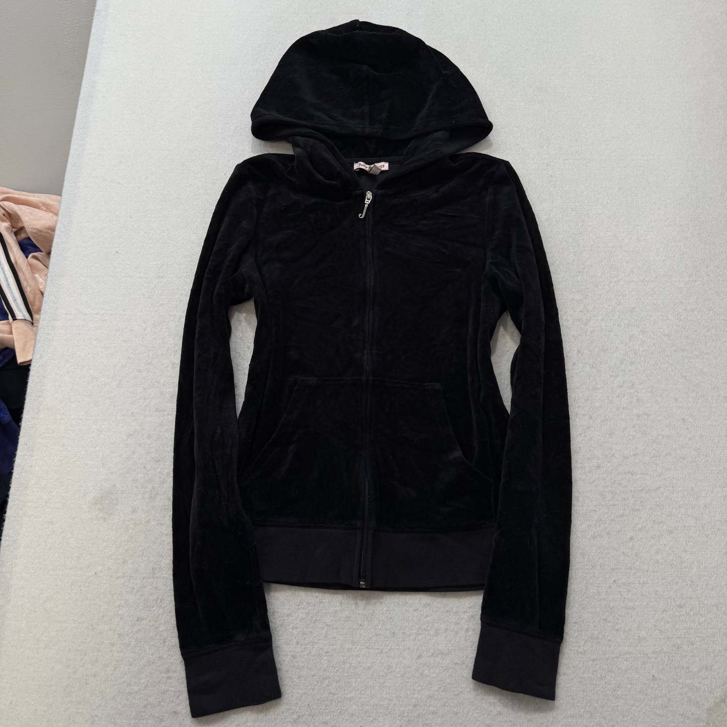 Juicy Couture Women's Black Velour Full Zip Hoodie Rhinestones Logo Y2K Size M-Coordom