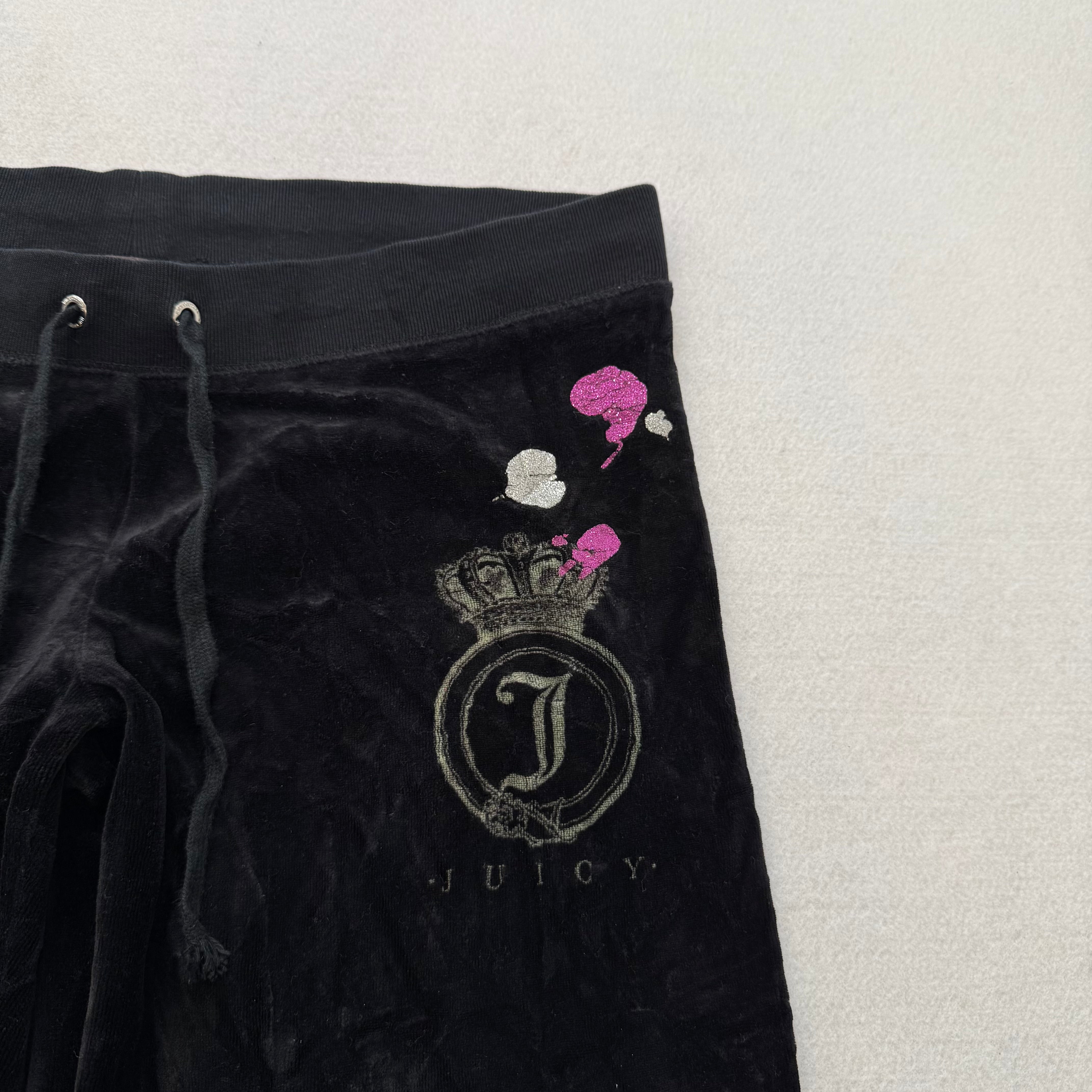 Juicy Couture Scottie Dogs Black Velour Tracksuit Set Hoodie & Pants Size M/S-Coordom
