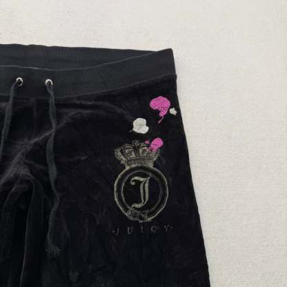 Juicy Couture Scottie Dogs Black Velour Tracksuit Set Hoodie & Pants Size M/S-Coordom
