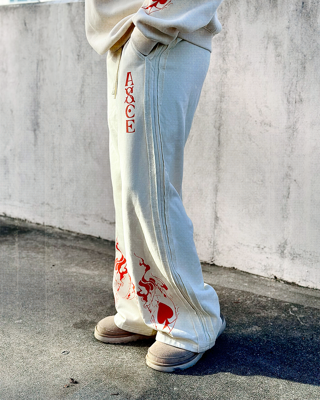 Ace Flame Spade Apricot Sweats|Anime Streetwear Baggy Pants-Coordom