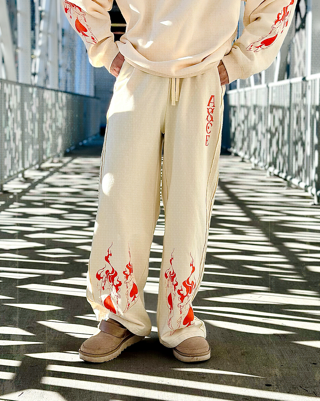 Ace Flame Spade Apricot Sweats|Anime Streetwear Baggy Pants-Coordom