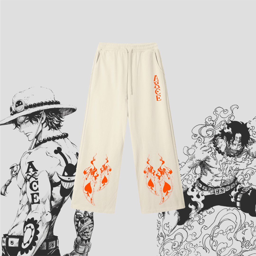 Ace Flame Spade Apricot Sweats|Anime Streetwear Baggy Pants-Coordom