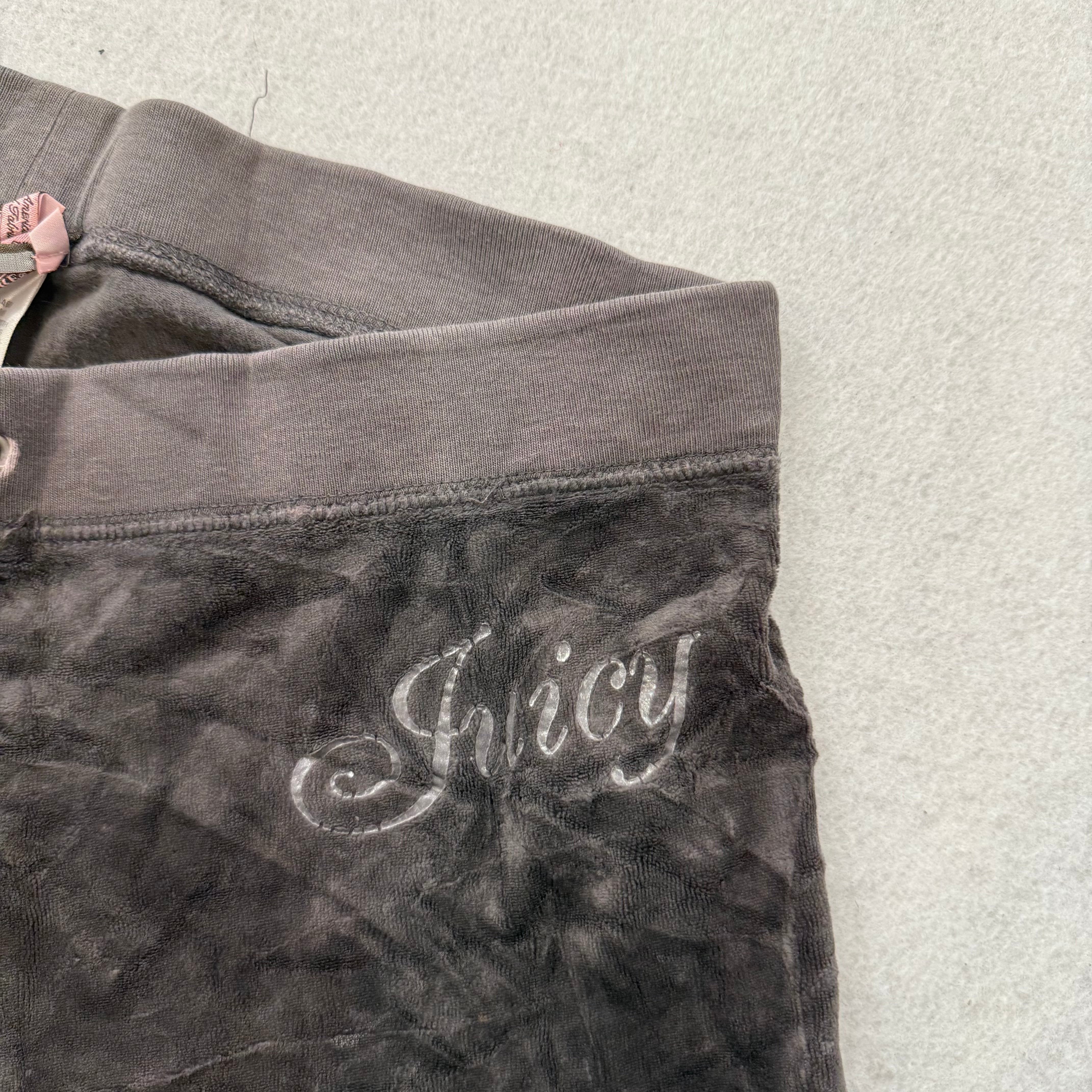 Vintage Juicy Couture Women's Dark Gray Velour Flared Track Pant Logo Y2K Size S-Coordom