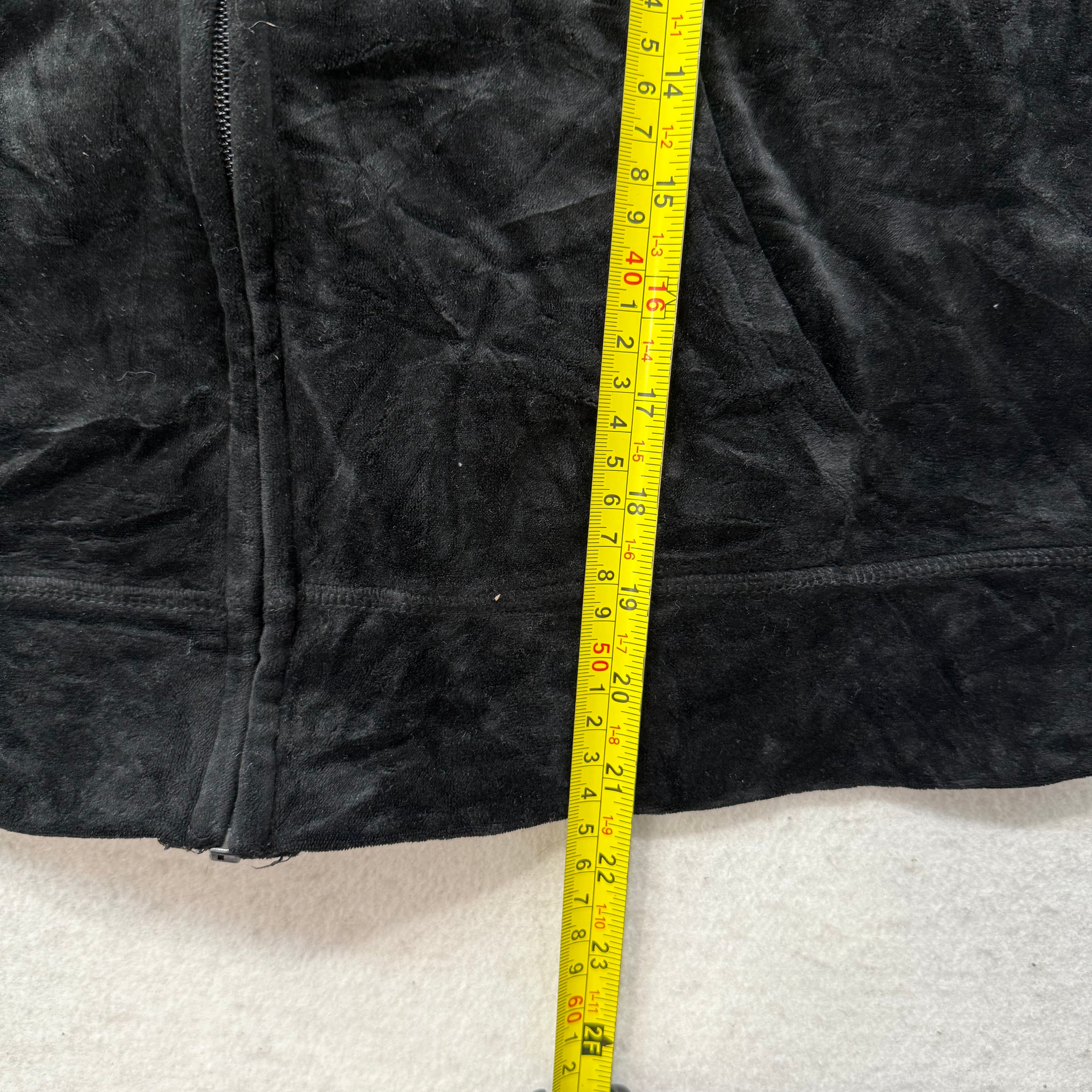 Juicy Couture Jet Black Velour Tracksuit Set Zip Up Hoodie & Flared Pant Size L-Coordom