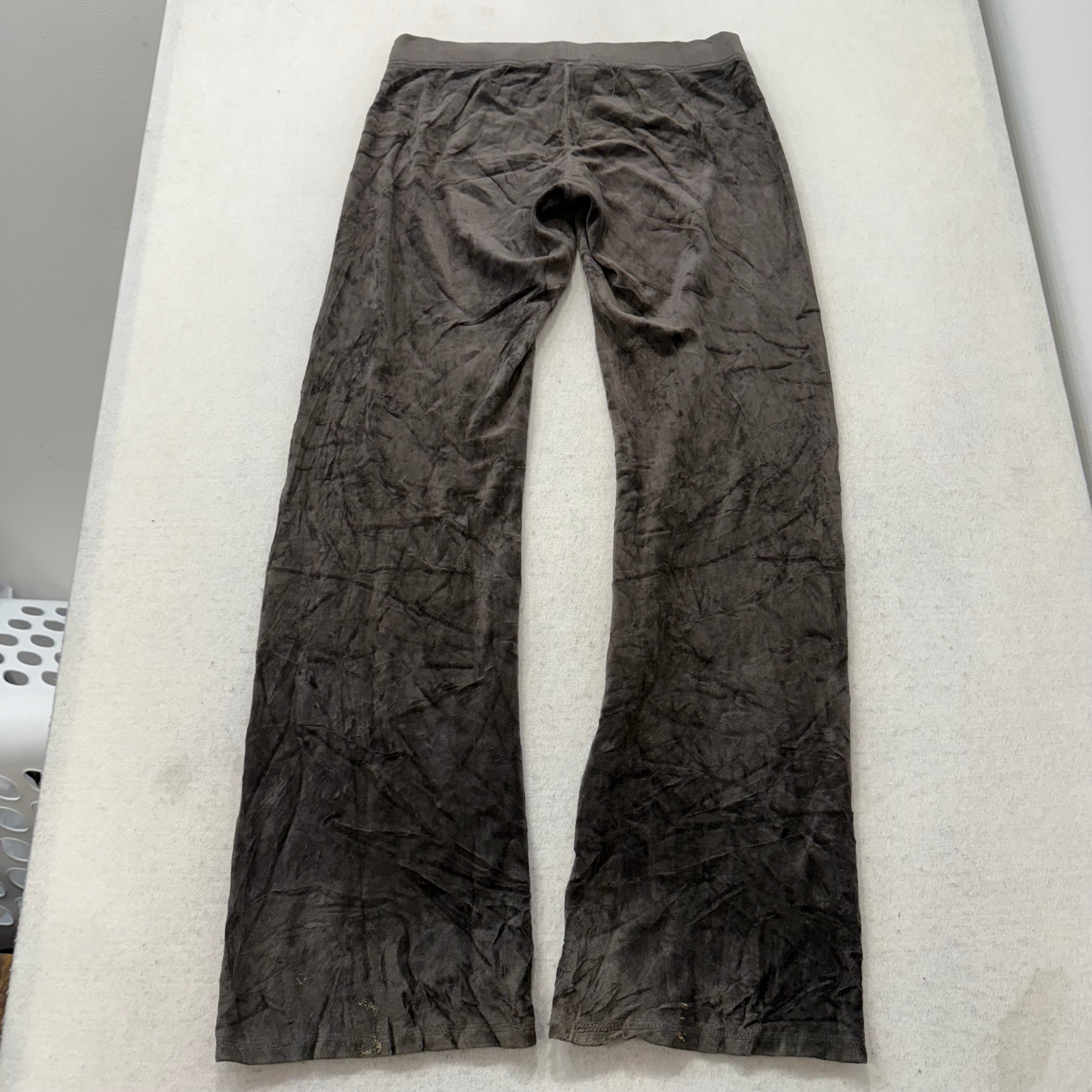 Vintage Juicy Couture Women's Dark Gray Velour Flared Track Pant Logo Y2K Size S-Coordom