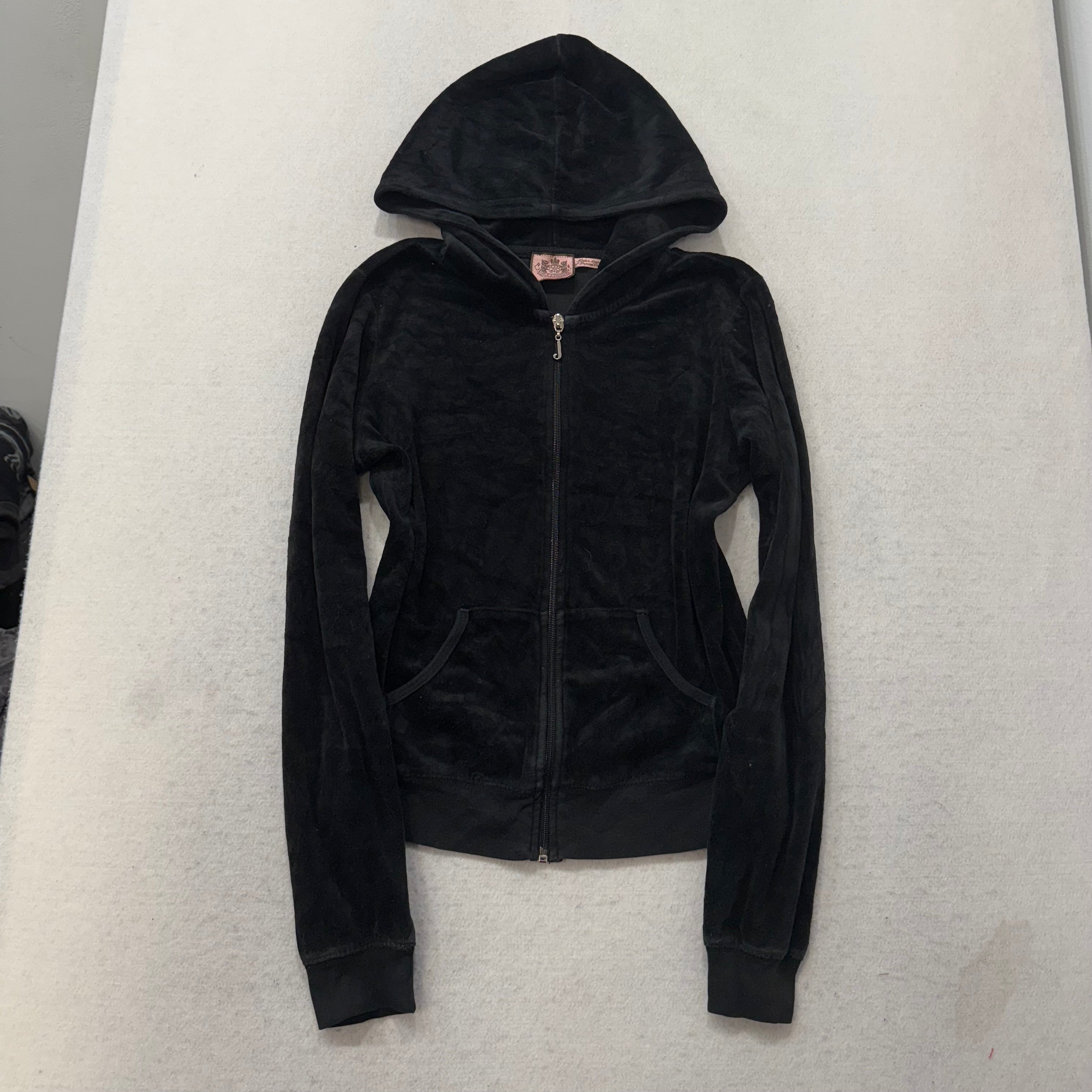 Vintage Juicy Couture Black Velour Tracksuit Set Zip Up Hoodie & Pant Y2K Size S-Coordom