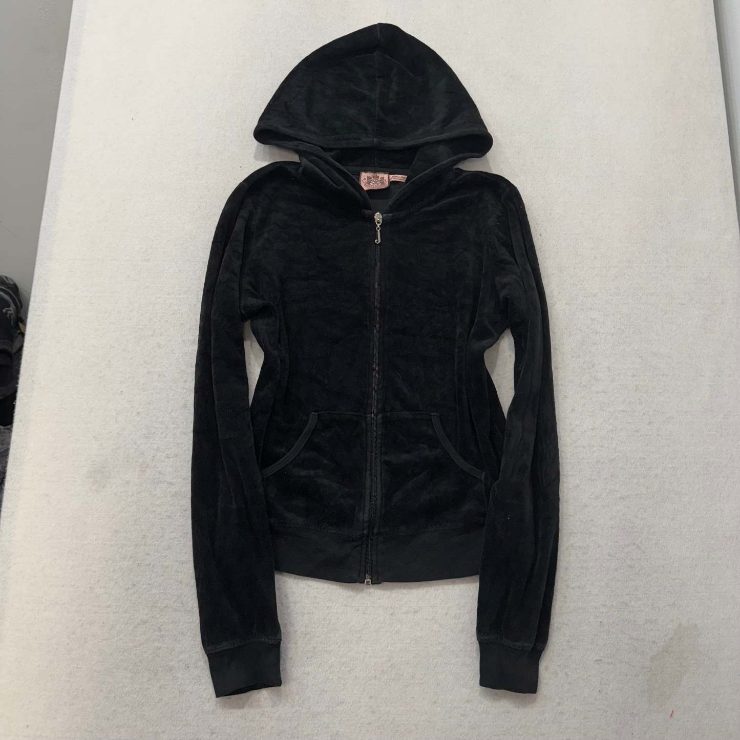 Vintage Juicy Couture Black Velour Tracksuit Set Zip Up Hoodie & Pant Y2K Size S-Coordom