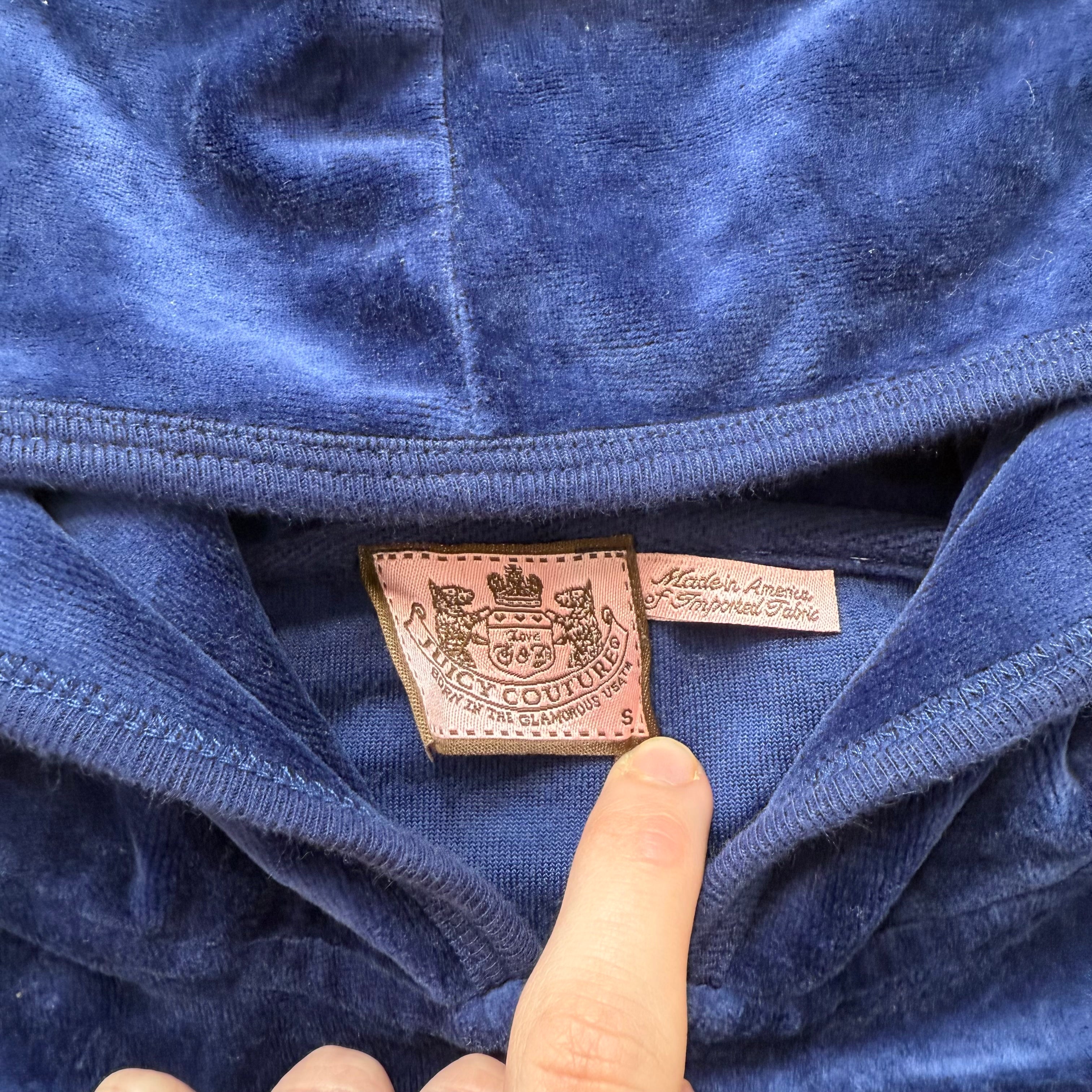 Vintage Juicy Couture Scottie Dogs Women's Navy Velour Hoodie Rhinestone Size S-Coordom