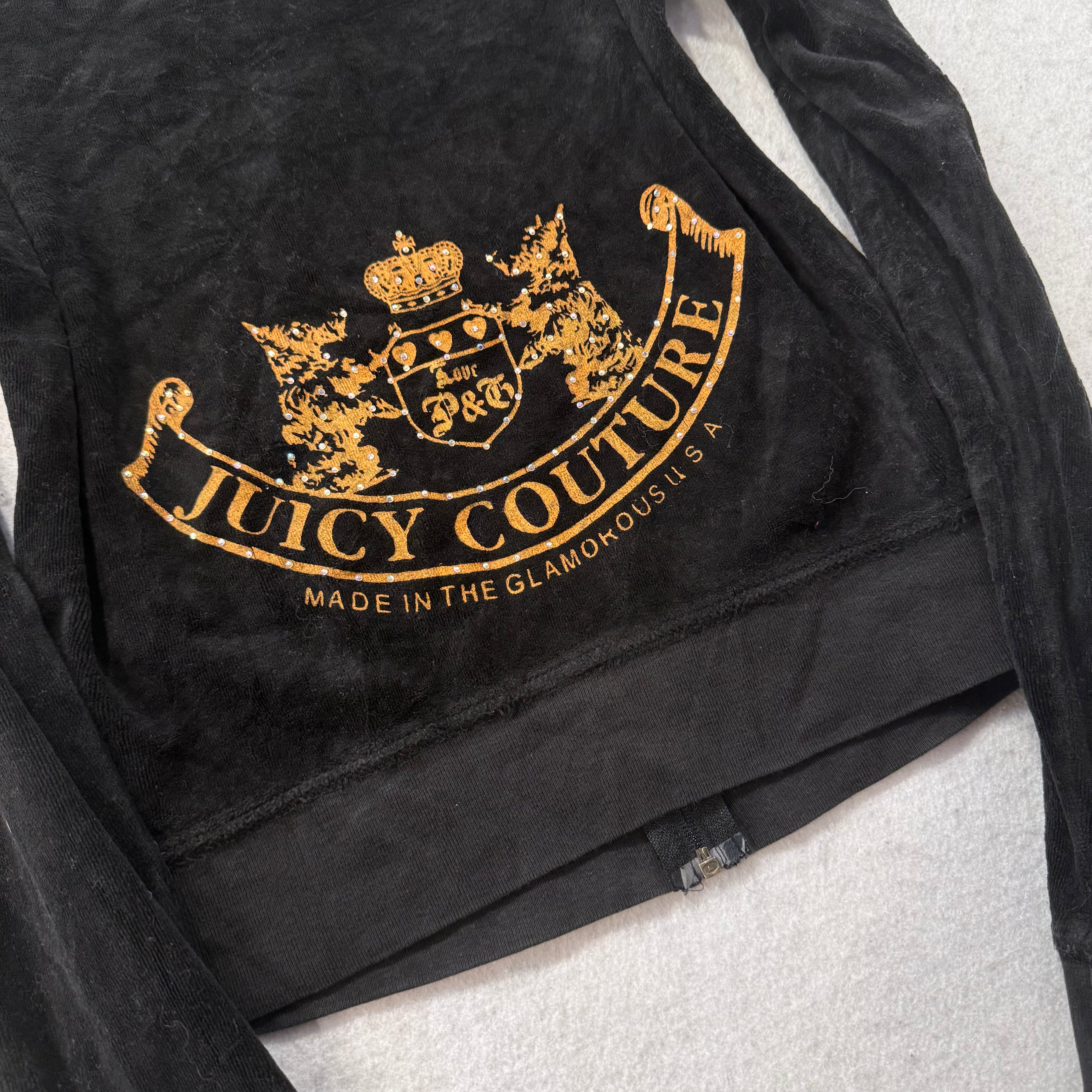 2003 Juicy Couture “Scottie Dog” Black Velour Tracksuit Set Hoodie & Pant Size M-Coordom