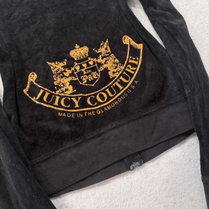2003 Juicy Couture “Scottie Dog” Black Velour Tracksuit Set Hoodie & Pant Size M-Coordom
