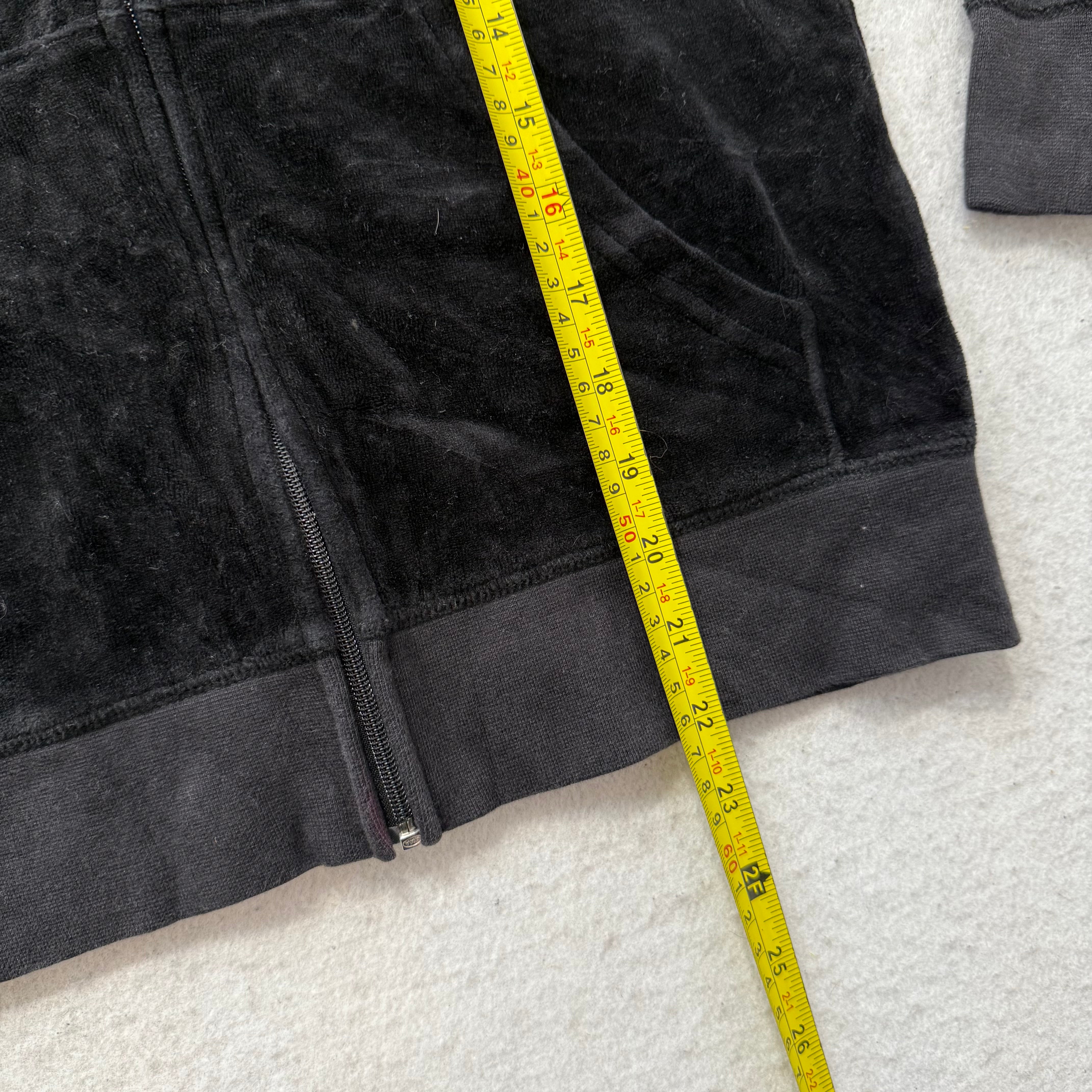 Juicy Couture Women's Black Velour Full Zip Hoodie Rhinestones Logo Y2K Size M-Coordom