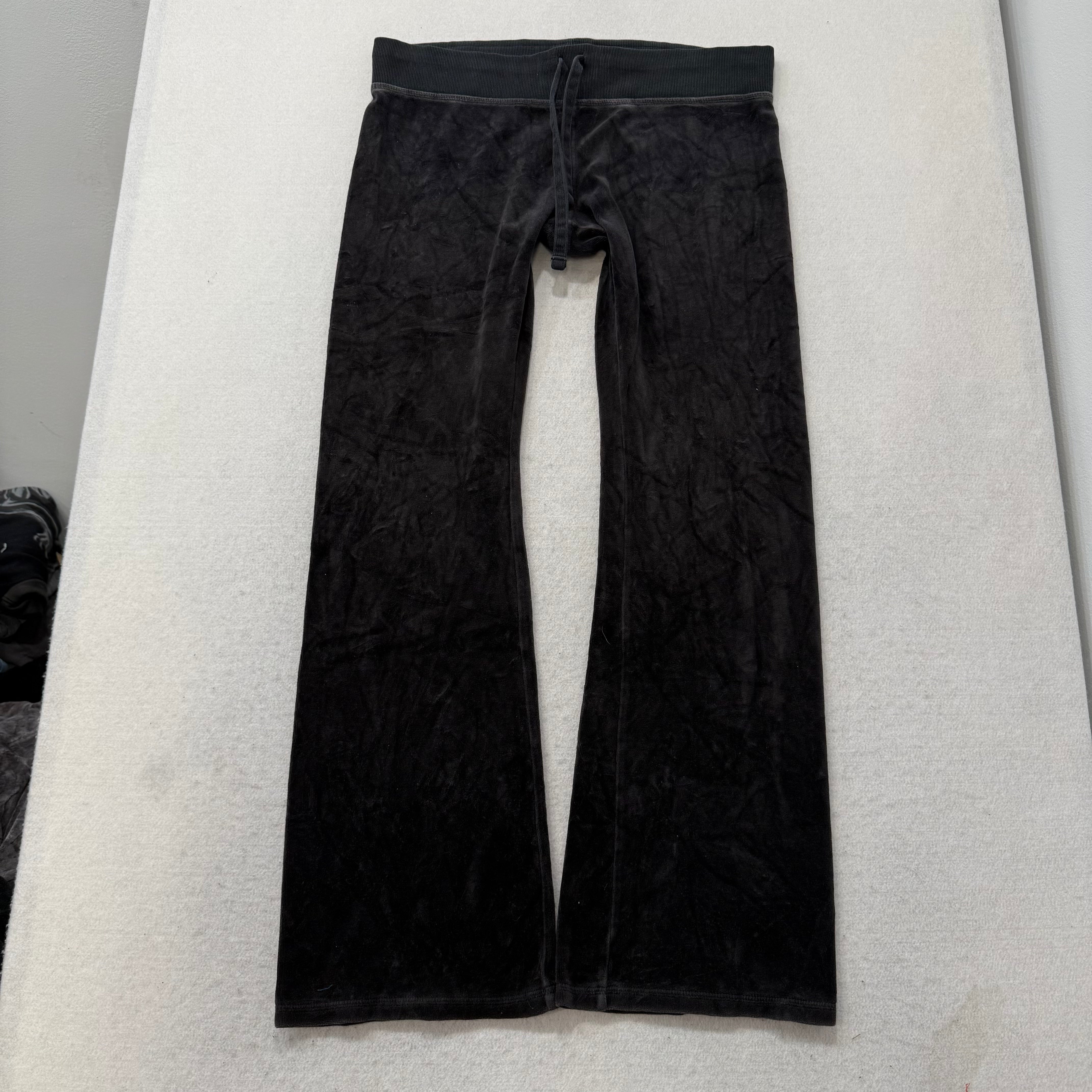 Juicy Couture Black Velour Tracksuit Set Zip Up Jacket & Flared Pants Y2k Size M-Coordom
