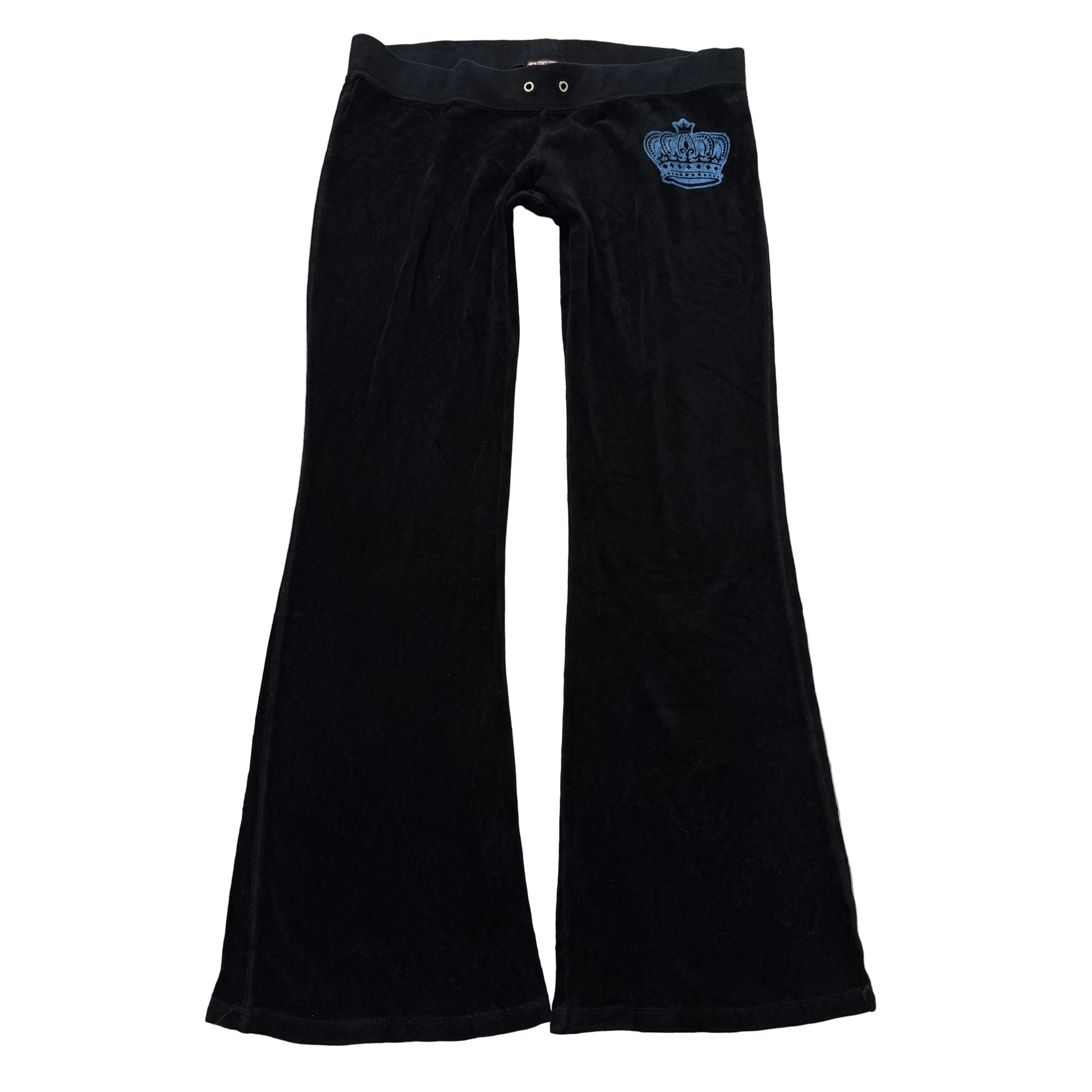 Vintage Juicy Couture Women's Black Velour Flared Track Pants Crown Logo Size L-Coordom