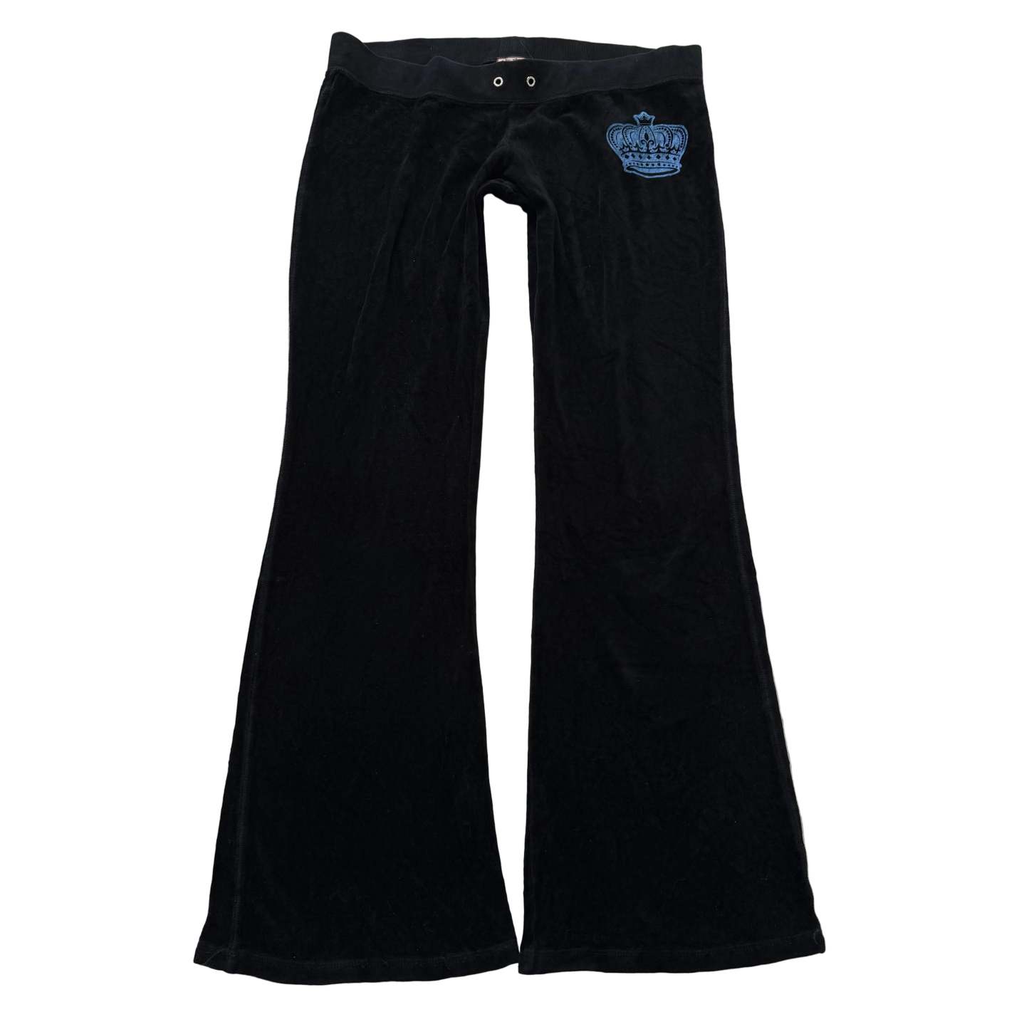 Vintage Juicy Couture Women's Black Velour Flared Track Pants Crown Logo Size L-Coordom