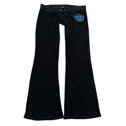 Vintage Juicy Couture Women's Black Velour Flared Track Pants Crown Logo Size L-Coordom