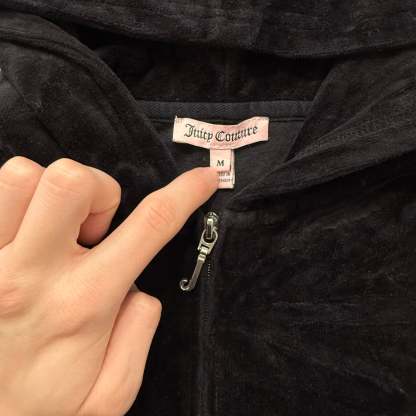 Juicy Couture Women's Black Velour Full Zip Hoodie Rhinestones Logo Y2K Size M-Coordom
