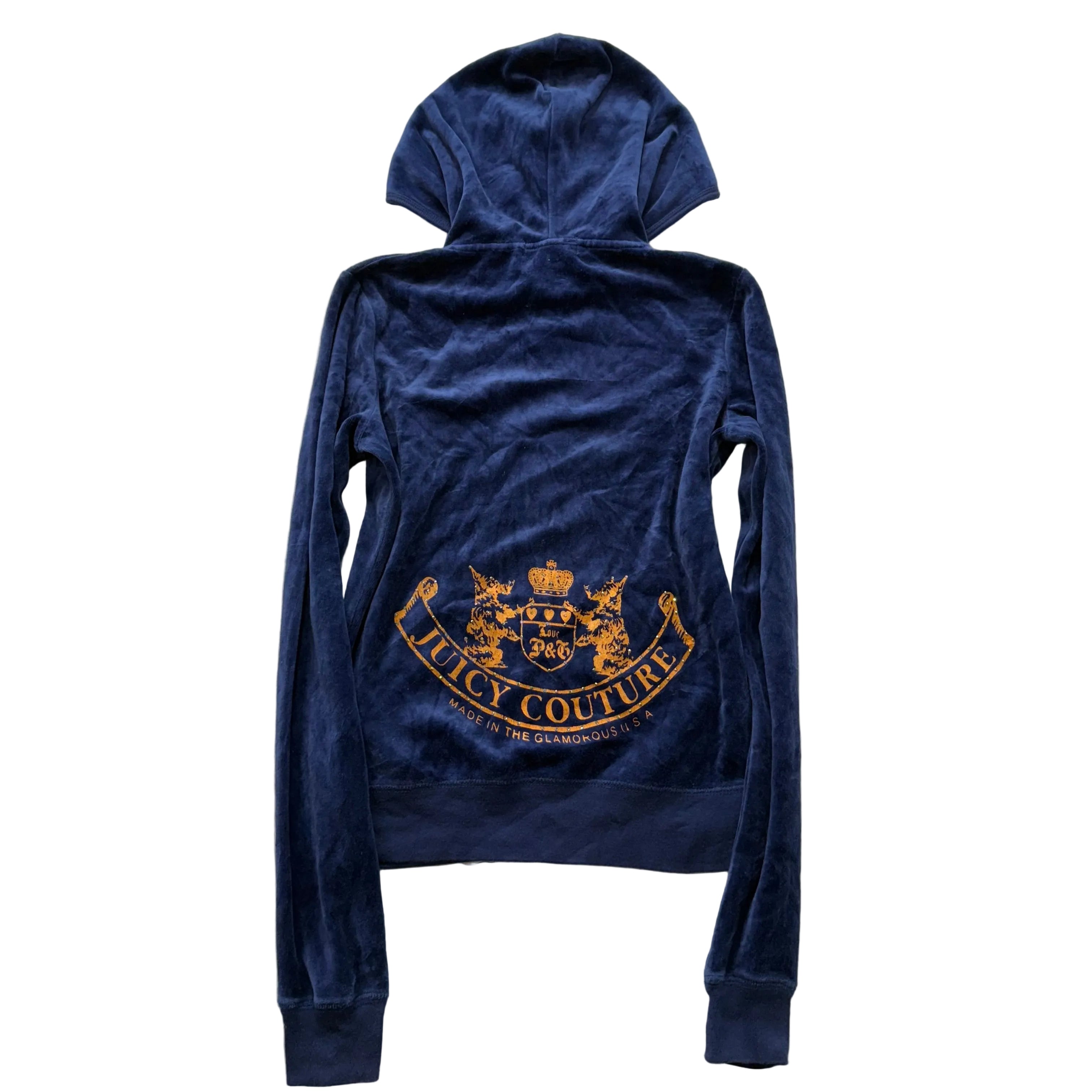 Vintage Juicy Couture Scottie Dogs Women's Navy Velour Hoodie Rhinestone Size S-Coordom
