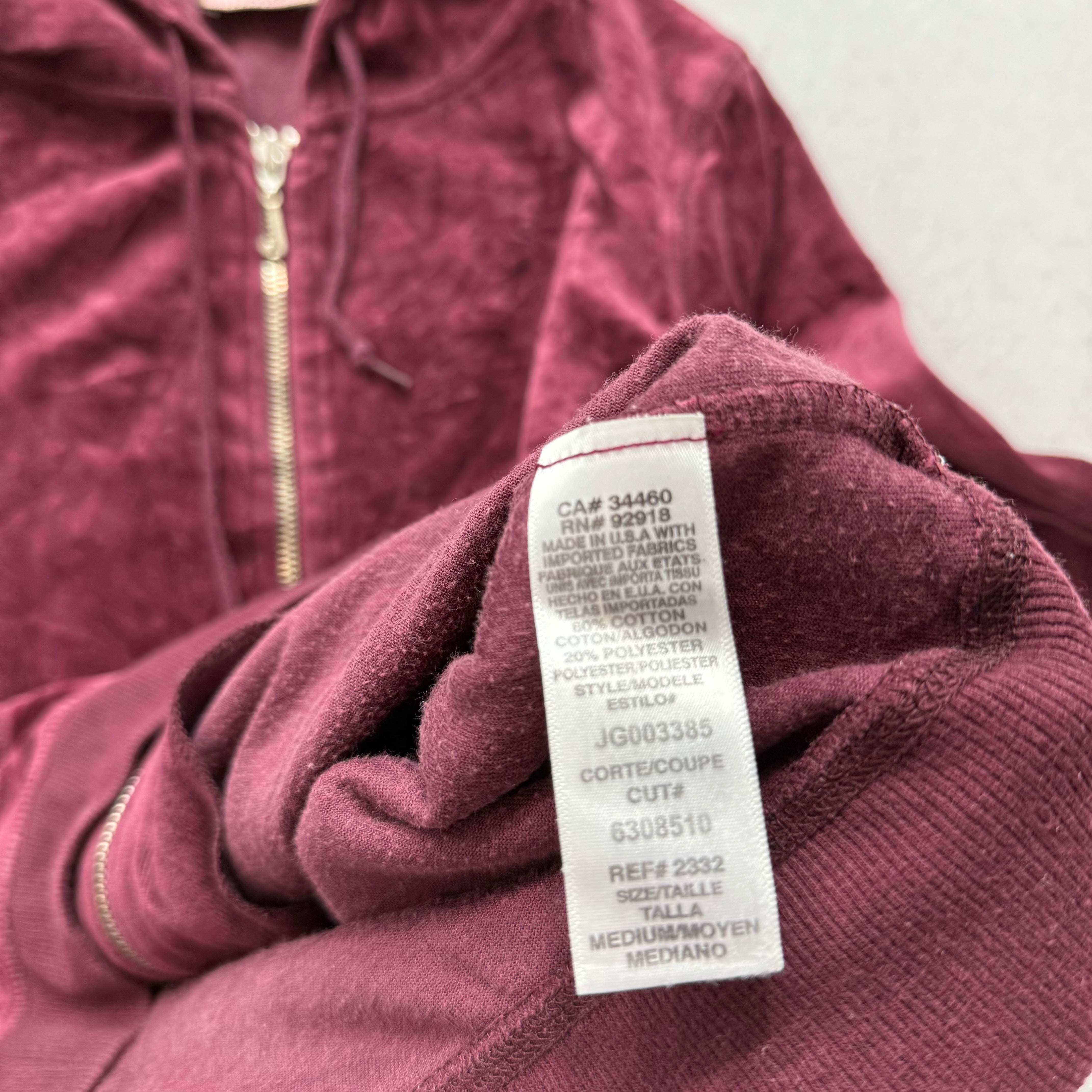 Juicy Couture Scottie Dogs Women's Burgundy Velour Zip-Up Hoodie Pockets Size M-Coordom