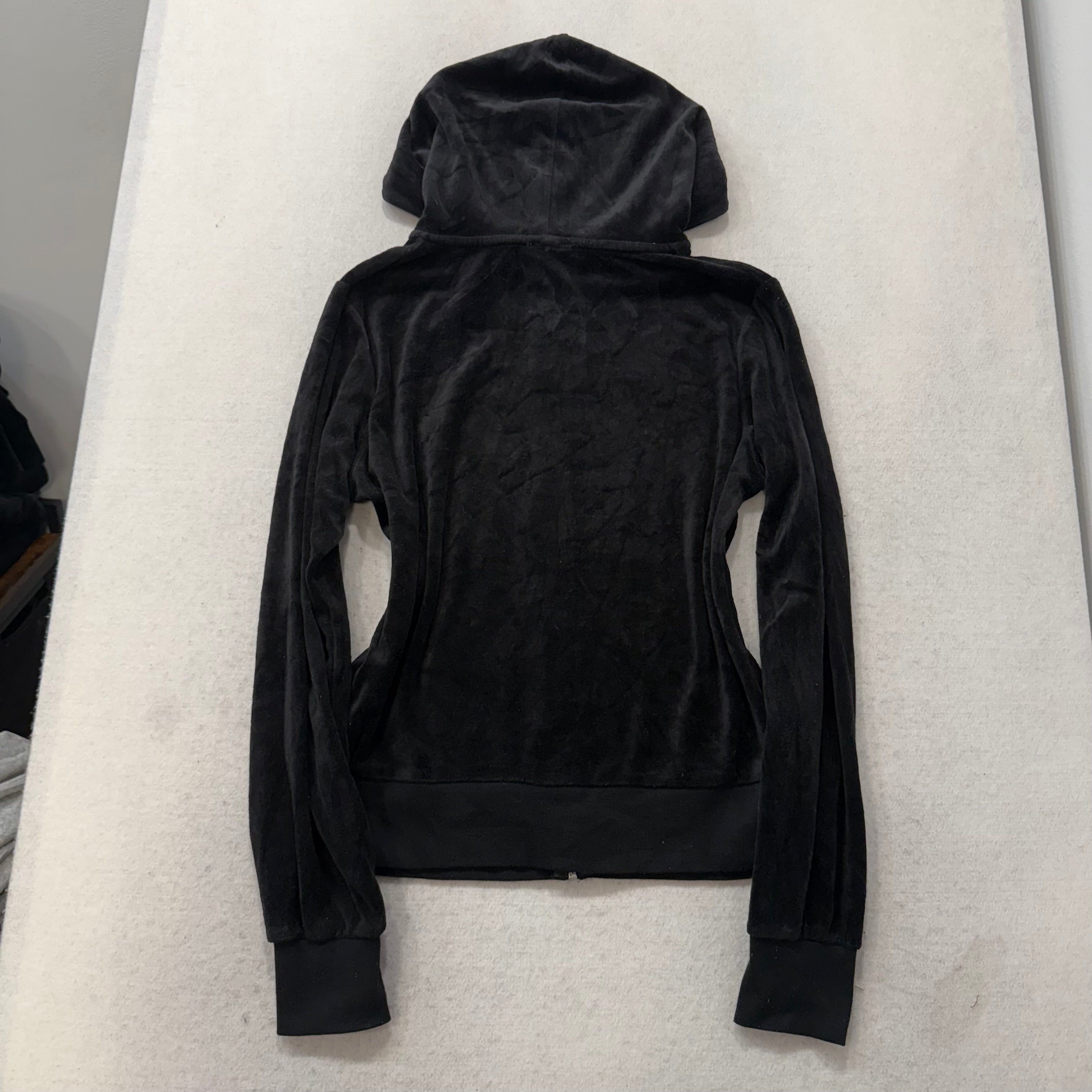 Juicy Couture Black Velour Tracksuit Set Zip Up Hoodie & Flare Pant Logo Size XL-Coordom