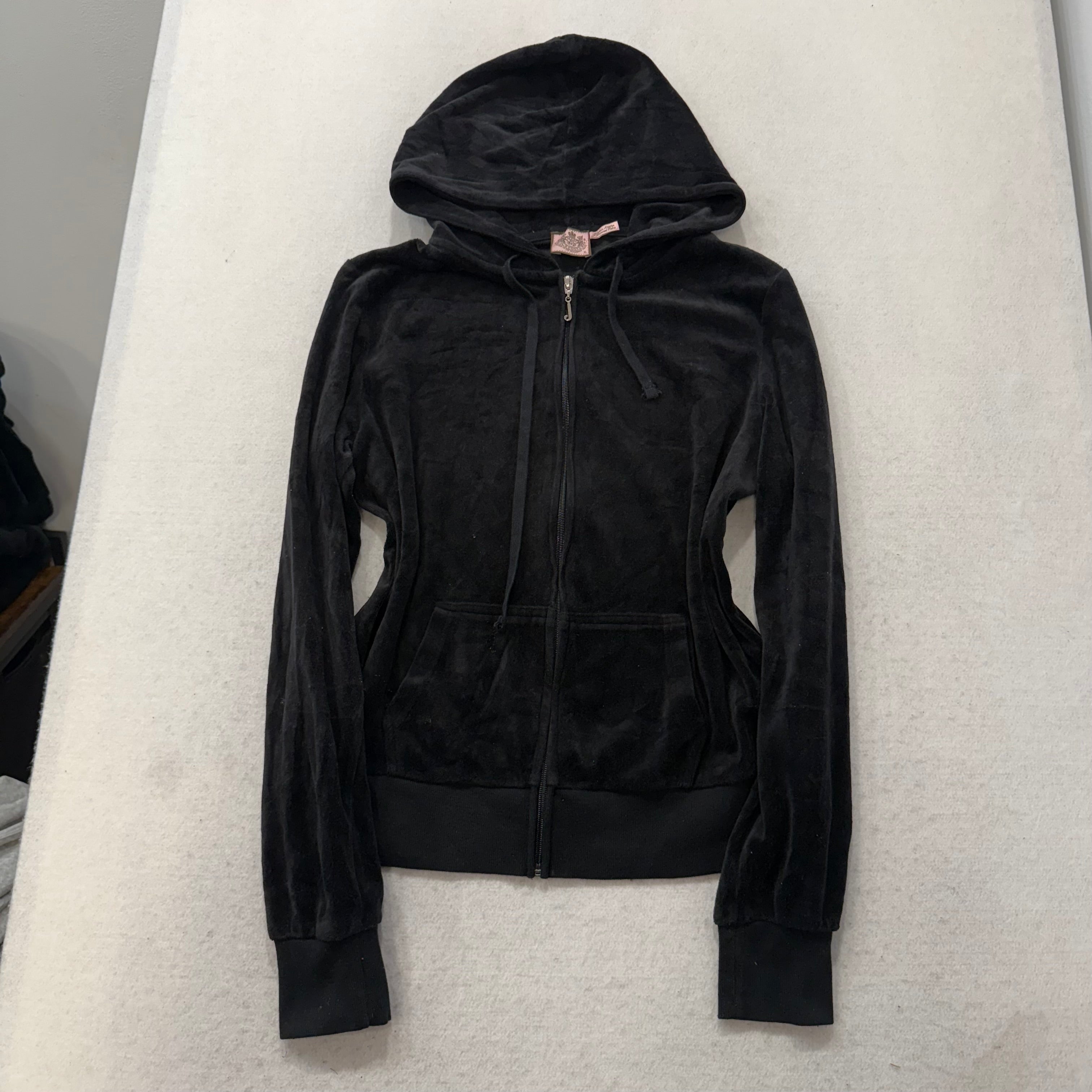 Juicy Couture Black Velour Tracksuit Set Zip Up Hoodie & Flare Pant Logo Size XL-Coordom