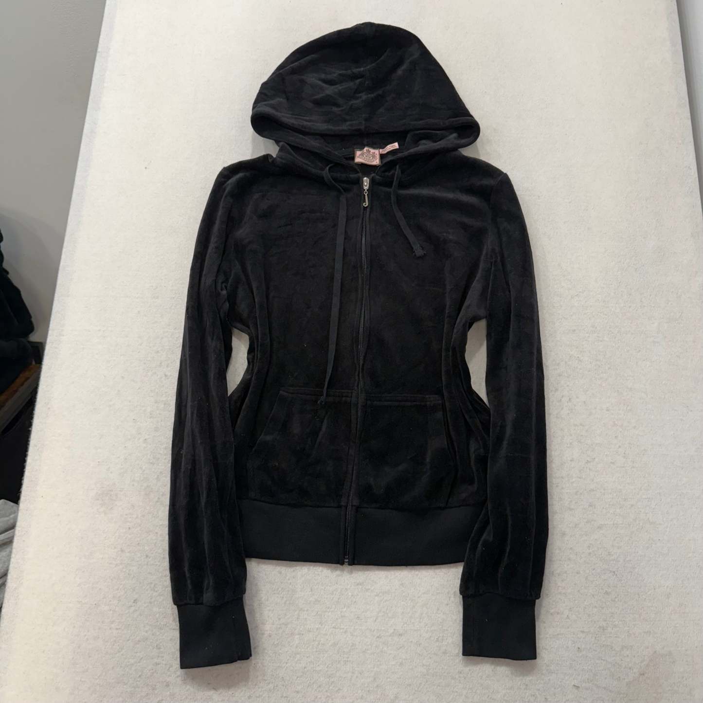 Juicy Couture Black Velour Tracksuit Set Zip Up Hoodie & Flare Pant Logo Size XL-Coordom