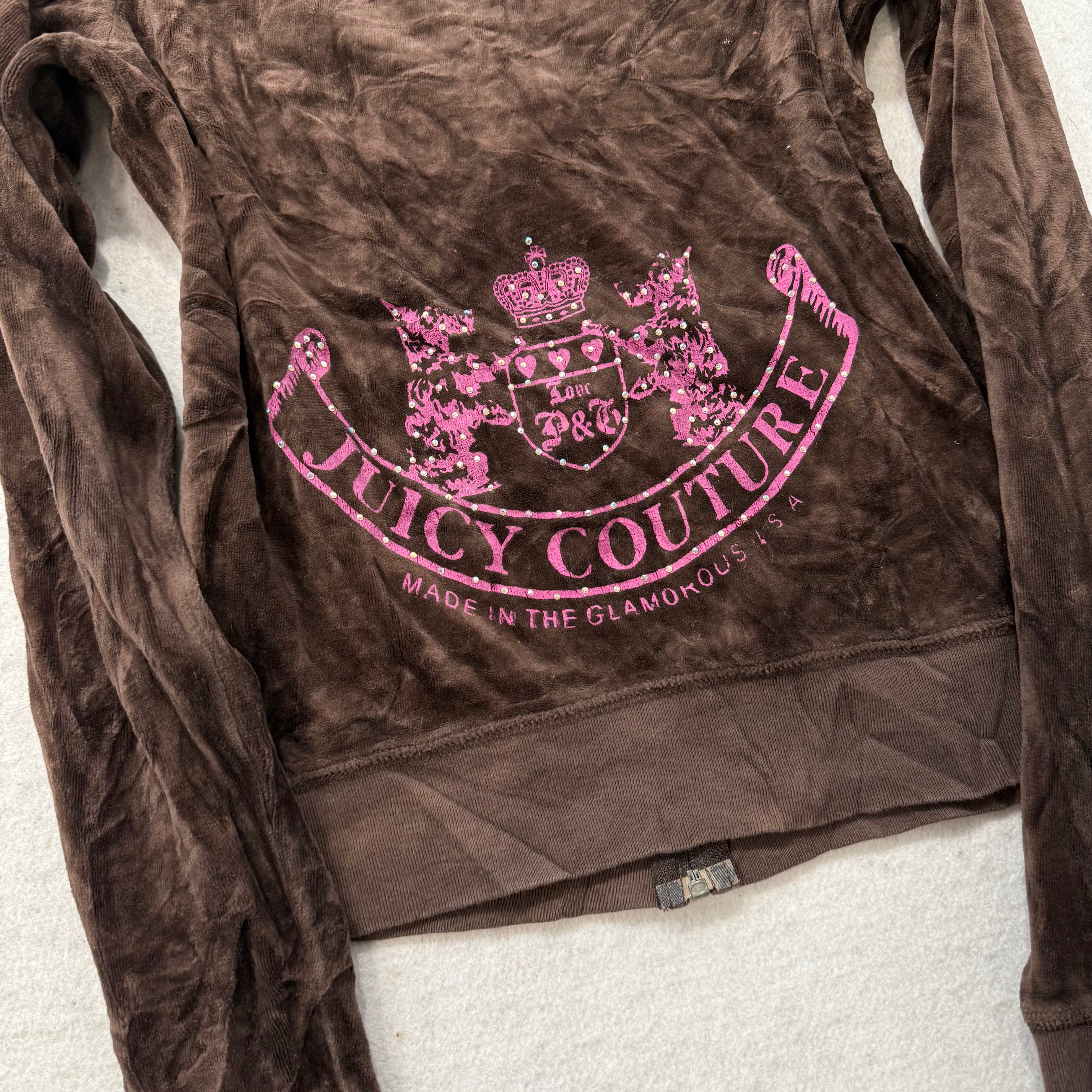 2003 Vintage Juicy Couture Scottie Dogs Womens Brown Velour Zip-Up Hoodie Size M-Coordom