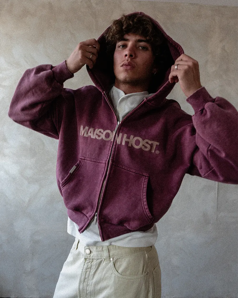 ERODE WAVE ZIPPED HOODIE BURGUNDY|Streetwear Oversized Vintage Casual Wear-Coordom