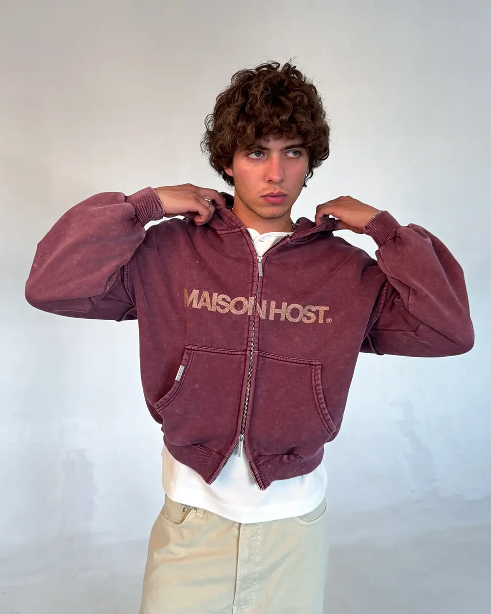 ERODE WAVE ZIPPED HOODIE BURGUNDY|Streetwear Oversized Vintage Casual Wear-Coordom