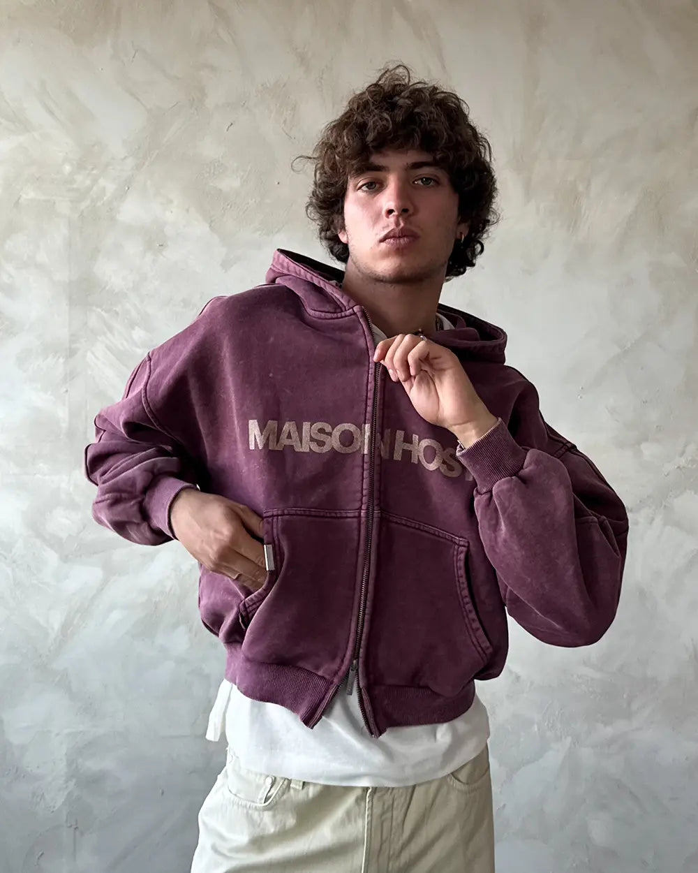 ERODE WAVE ZIPPED HOODIE BURGUNDY|Streetwear Oversized Vintage Casual Wear-Coordom
