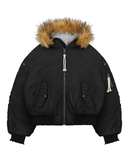 REAVEN BLACK FUR BOMBER JACKET-Coordom